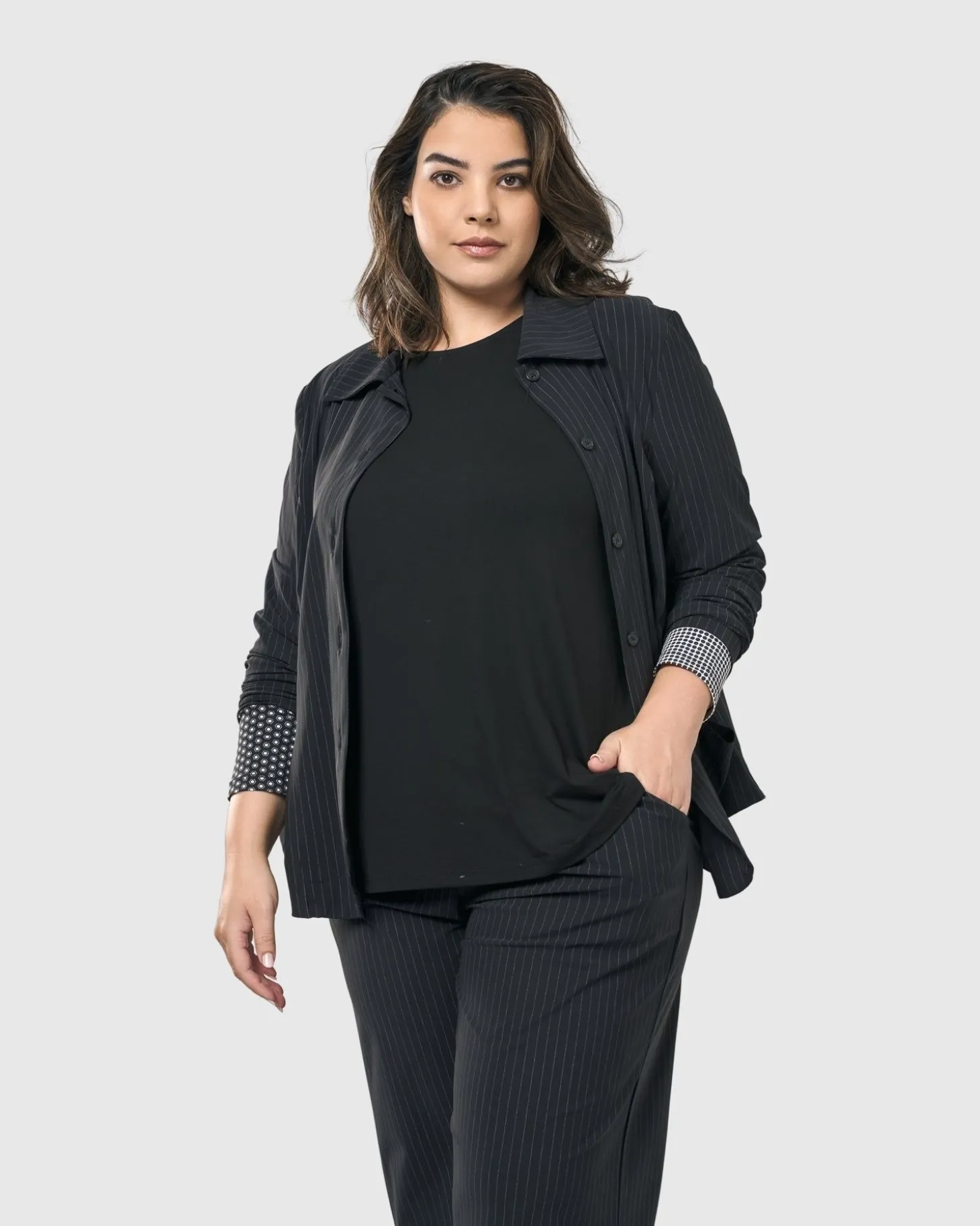 Women Alembika Audrey Shirt Jacket, Pinstripes