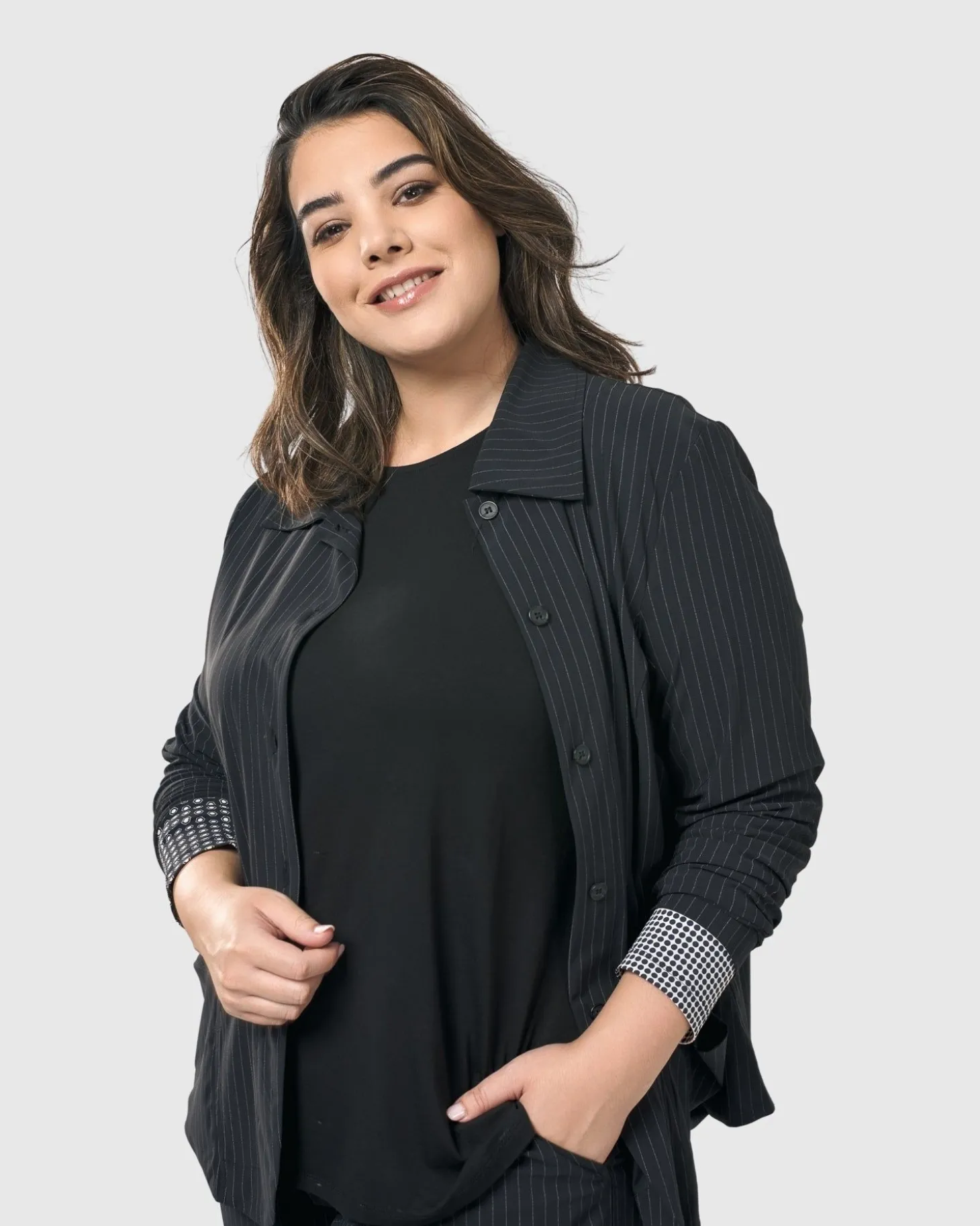 Women Alembika Audrey Shirt Jacket, Pinstripes