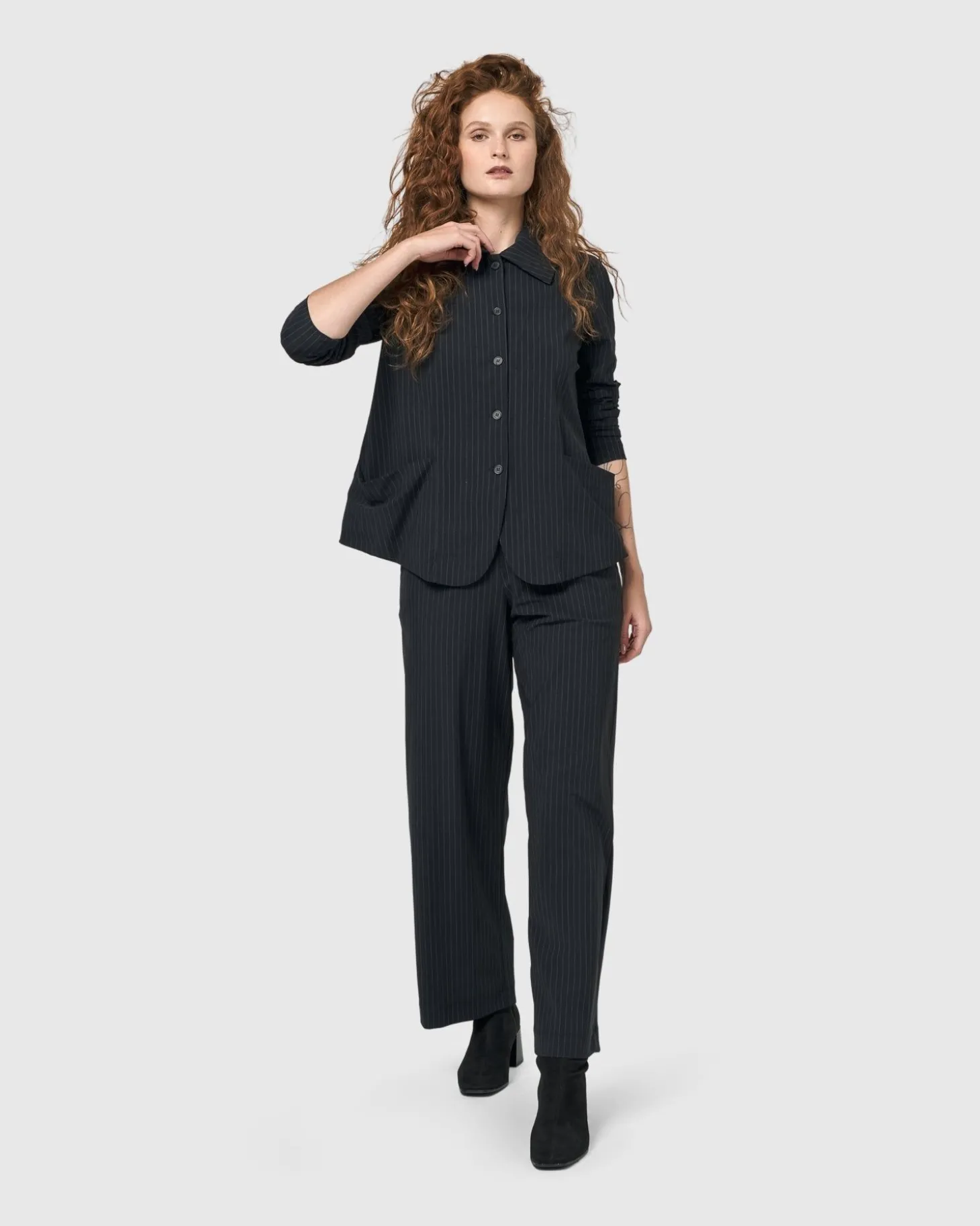 Women Alembika Audrey Shirt Jacket, Pinstripes