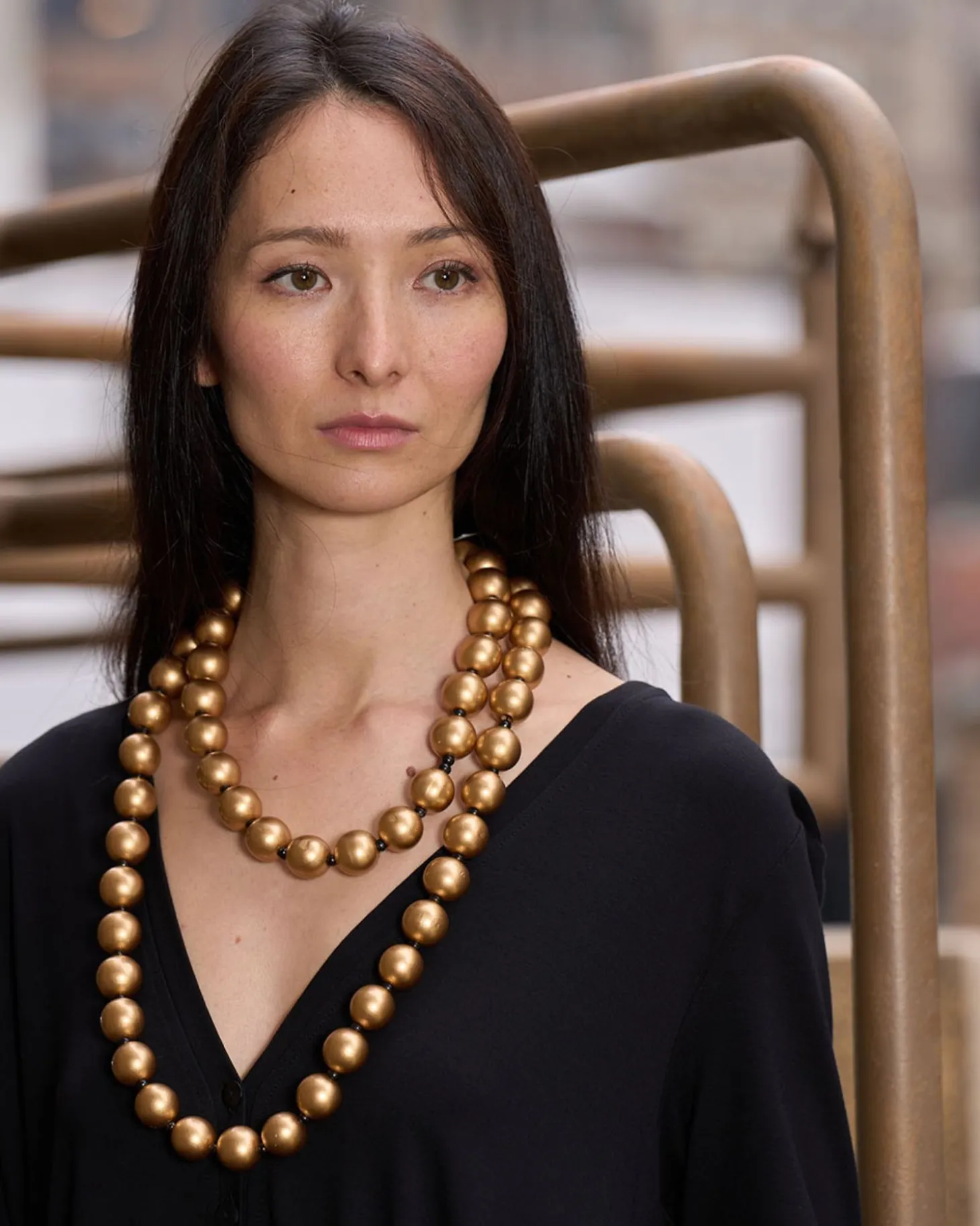 Women Alembika Big Bead Necklace, Gold