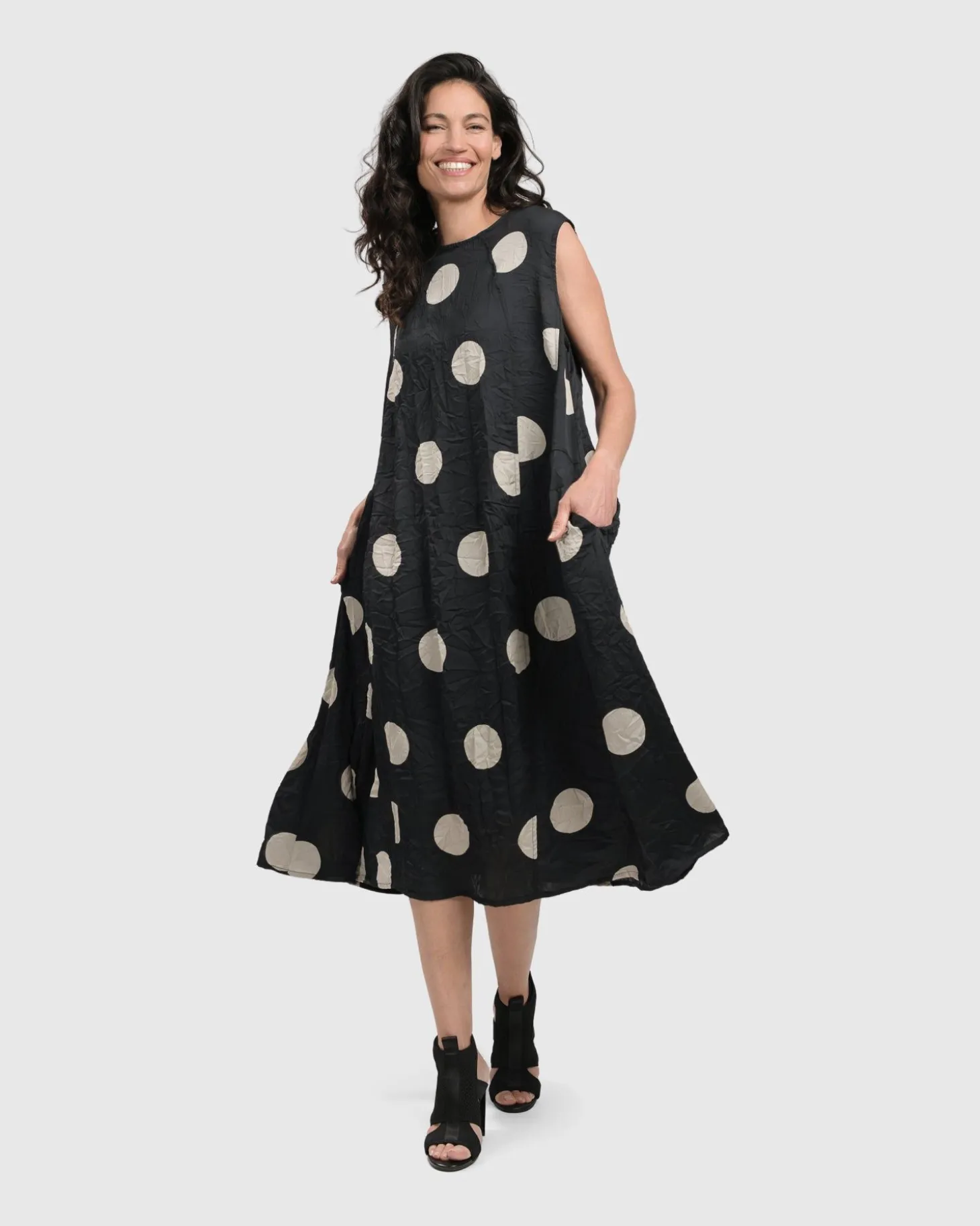 Women Alembika Bold Dot, Sleeveless Maxi Dress, Lace
