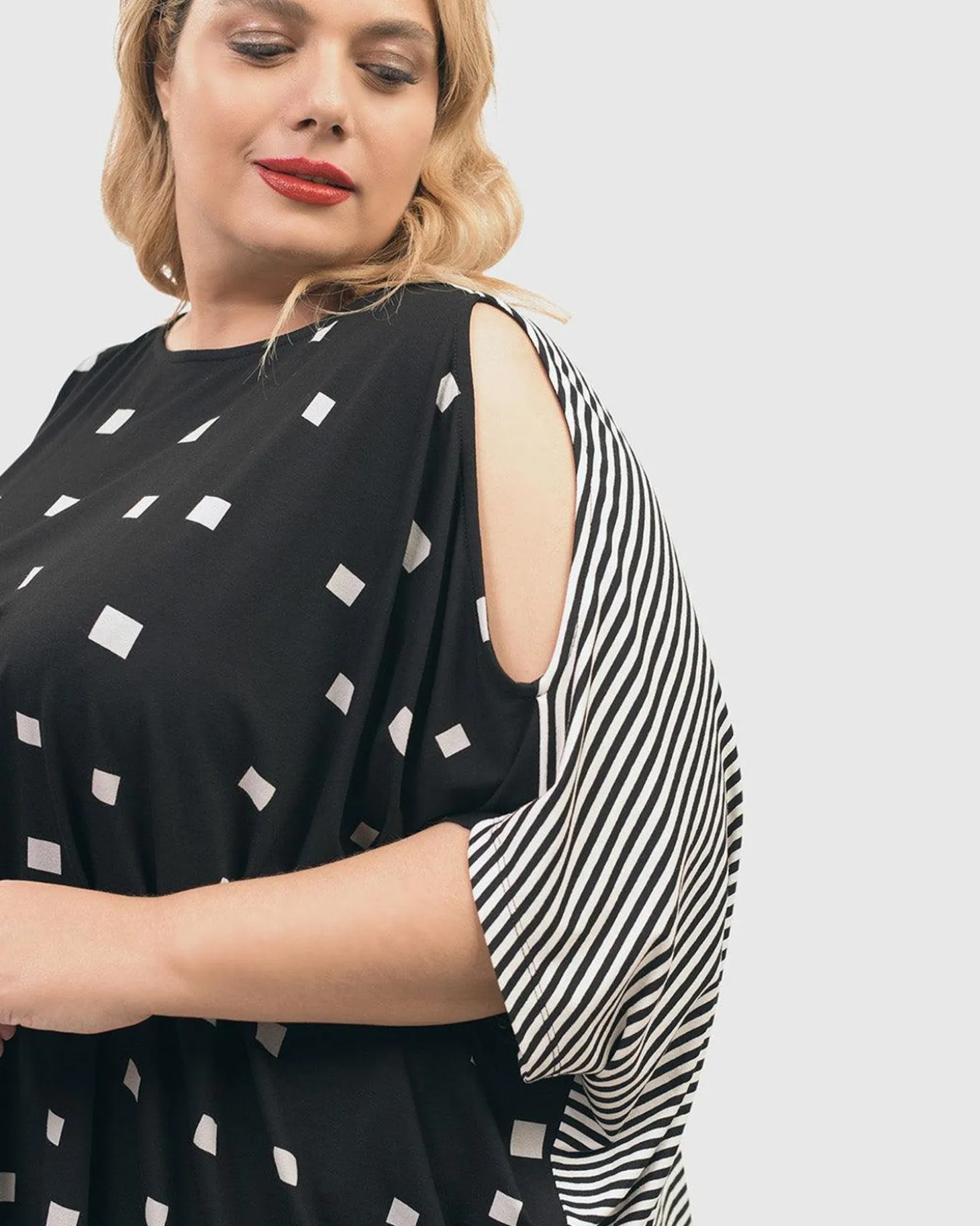 Women Alembika Boxy Dolman Cutout Top, Squares