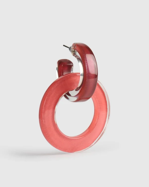 Women Alembika Circle Duet Earrings, Coral