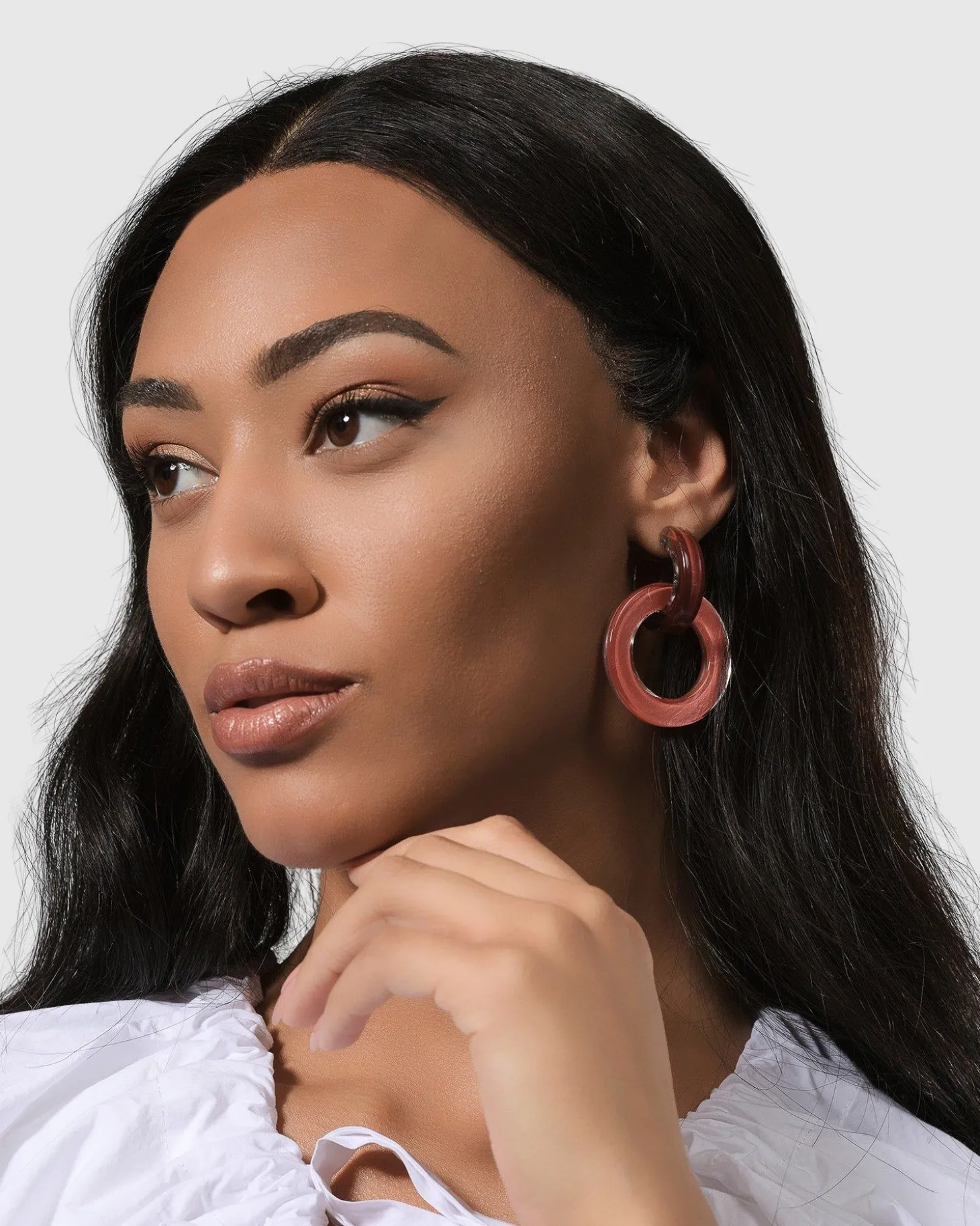 Women Alembika Circle Duet Earrings, Coral