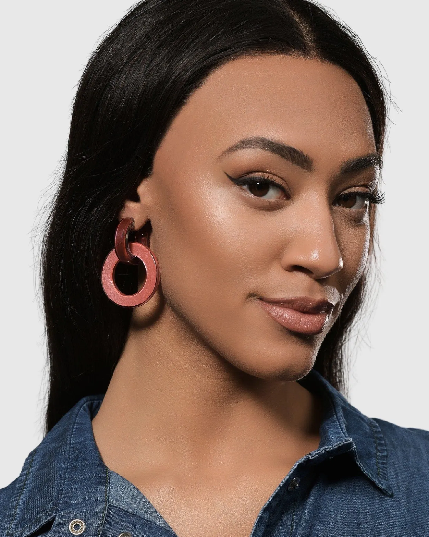Women Alembika Circle Duet Earrings, Coral