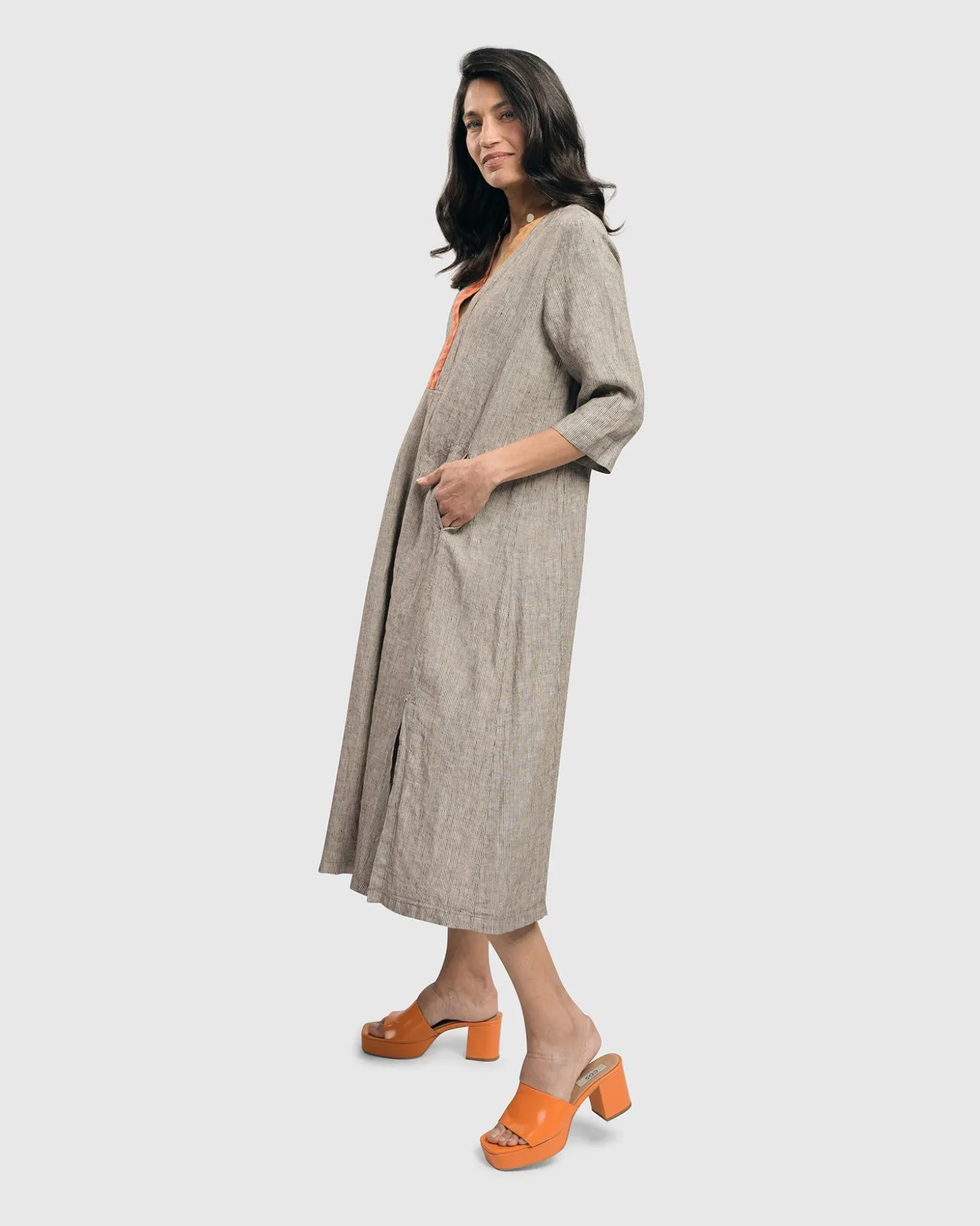 Women Alembika Cool Breeze Linen Maxi Dress, Ecru