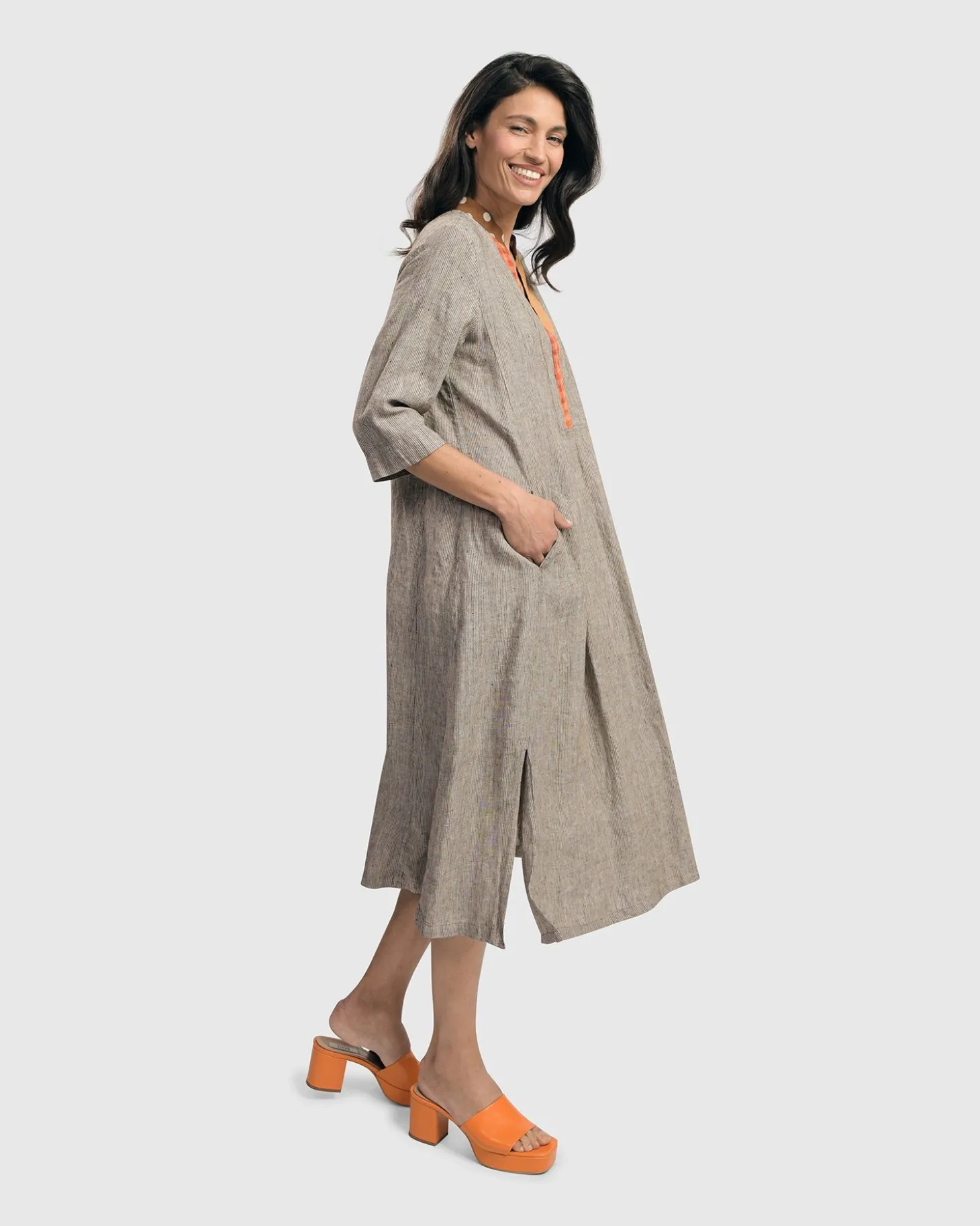 Women Alembika Cool Breeze Linen Maxi Dress, Ecru