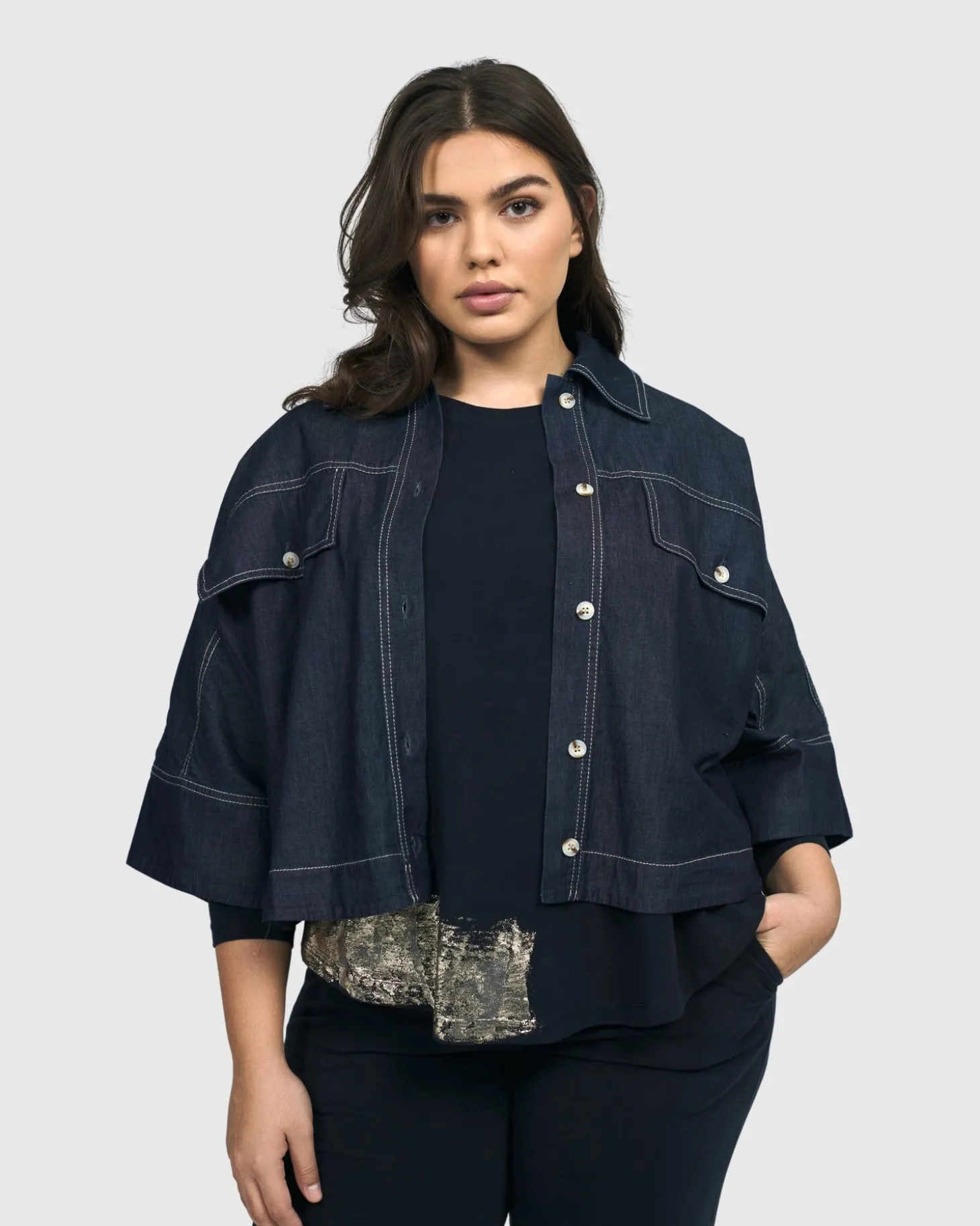 Women Alembika Dallas Cropped Shirt Jacket, Denim