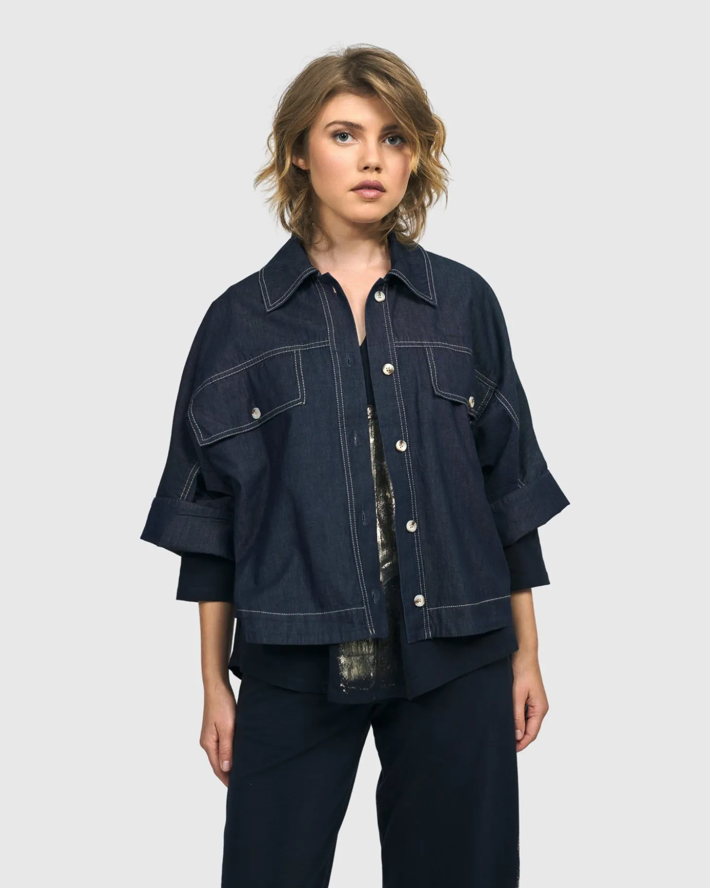 Women Alembika Dallas Cropped Shirt Jacket, Denim