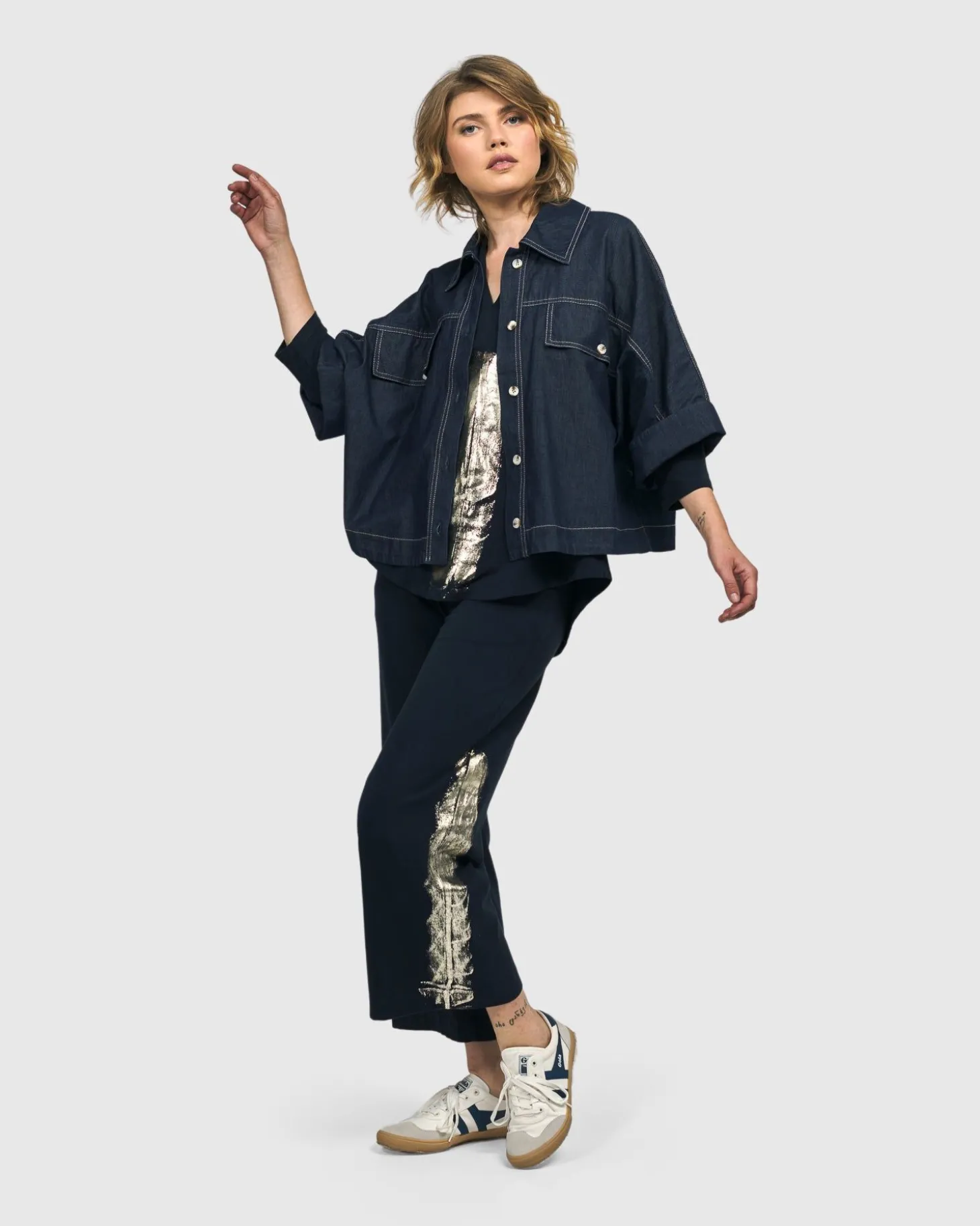 Women Alembika Dallas Cropped Shirt Jacket, Denim