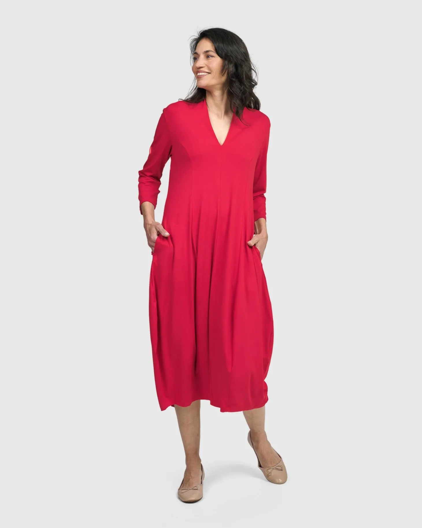 Women Alembika Essential Cocoon Dress, Red Rose