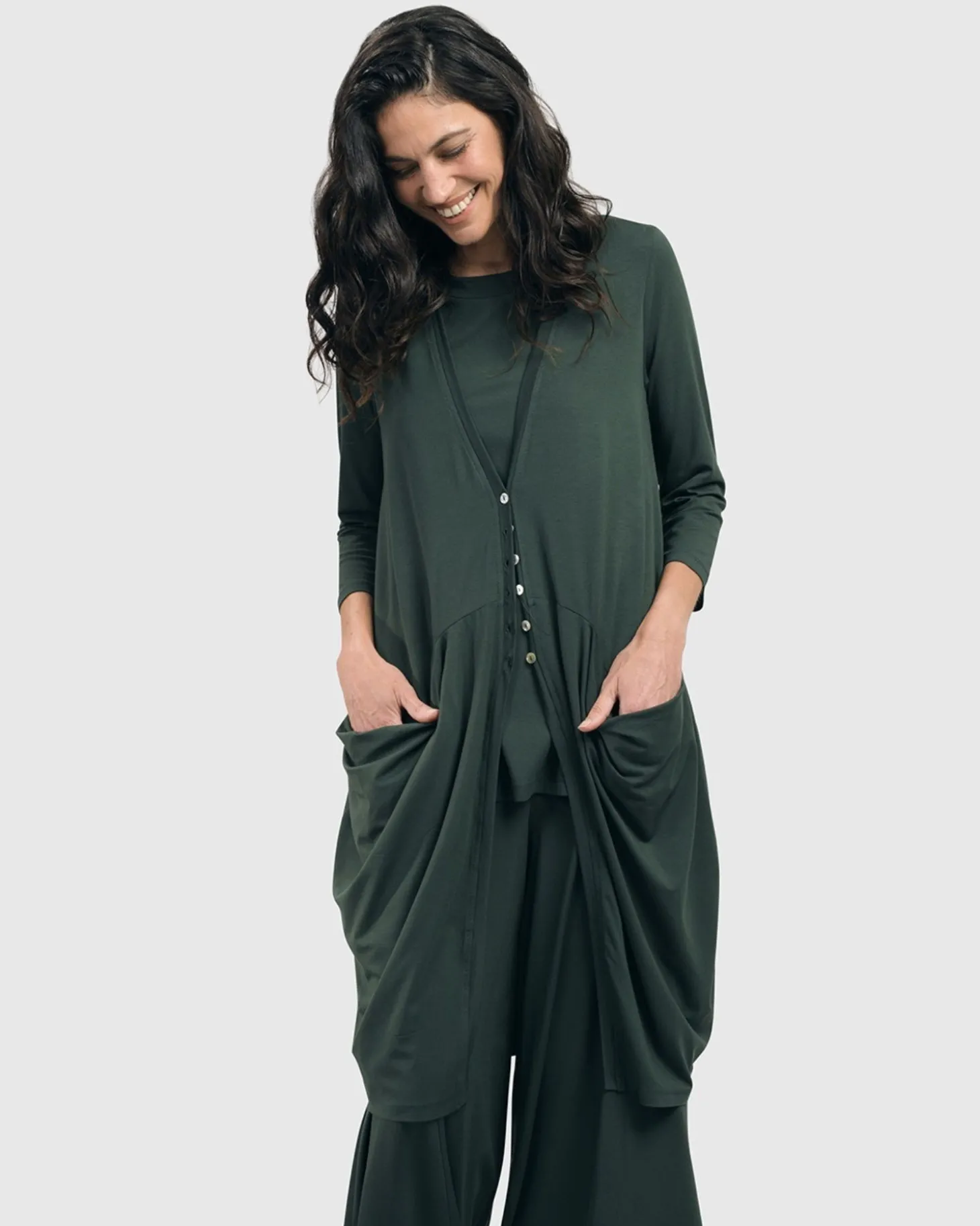 Women Alembika Essential Draped Cocoon Jacket, Green
