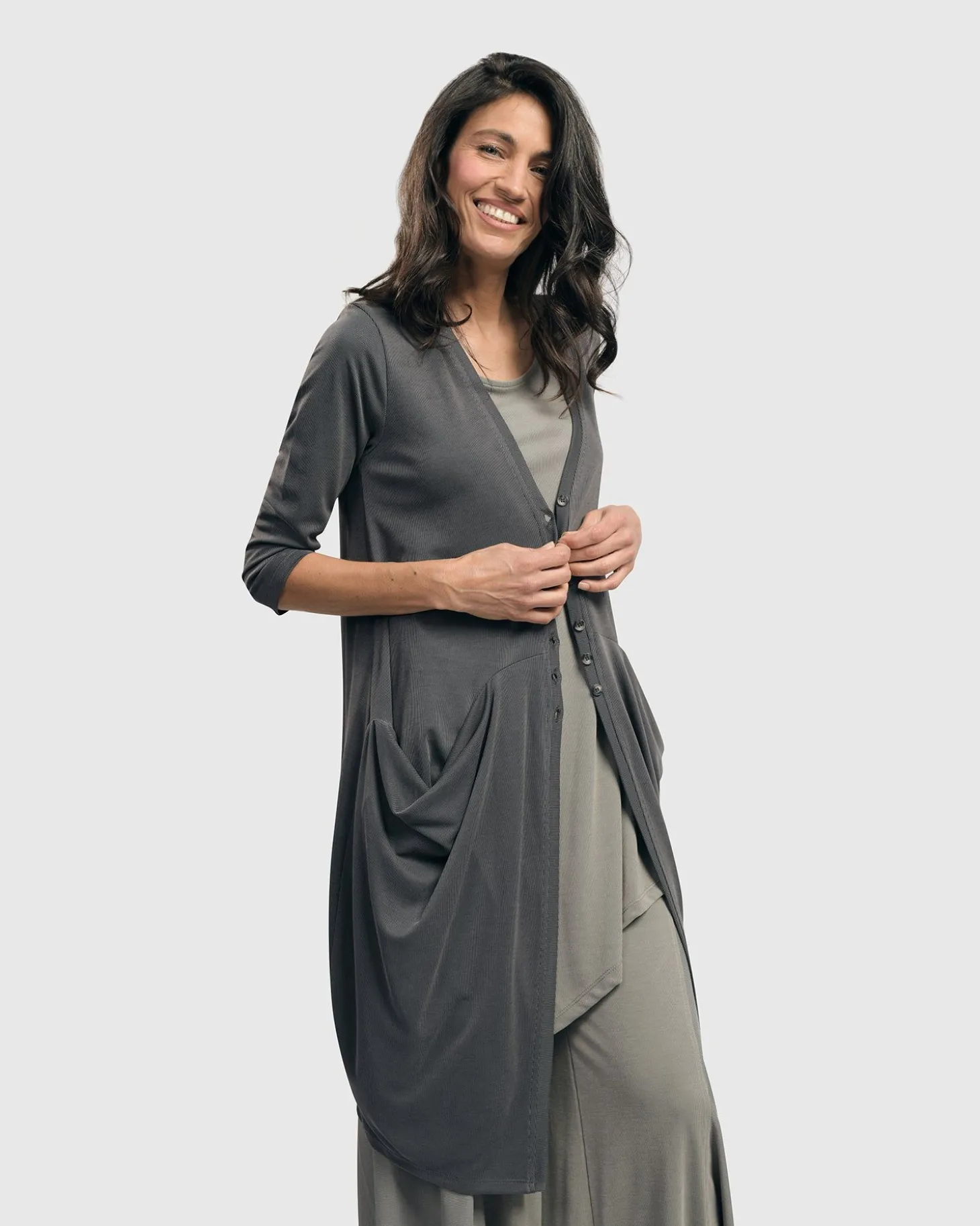 Women Alembika Essential Draped Cocoon Jacket, Grey
