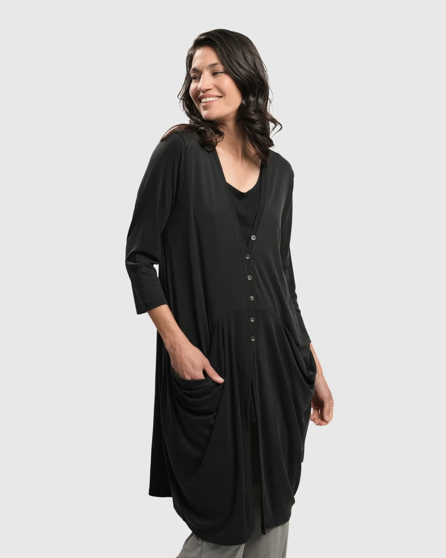 Women Alembika Essential Draped Cocoon Jacket, Charcoal
