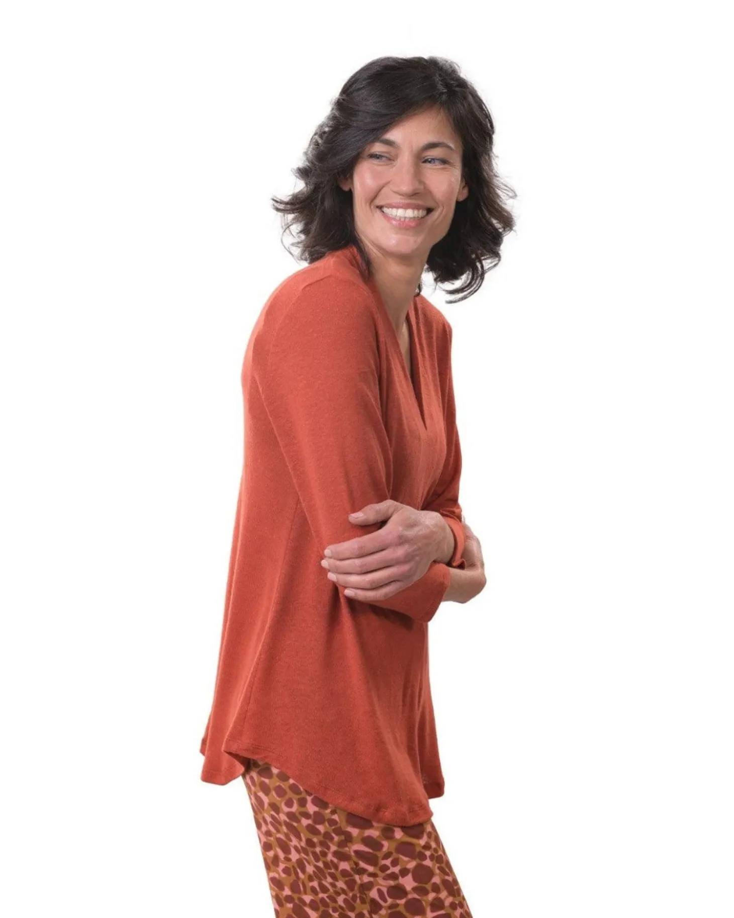 Women Alembika Essential Linen V-Neck Top, Orange
