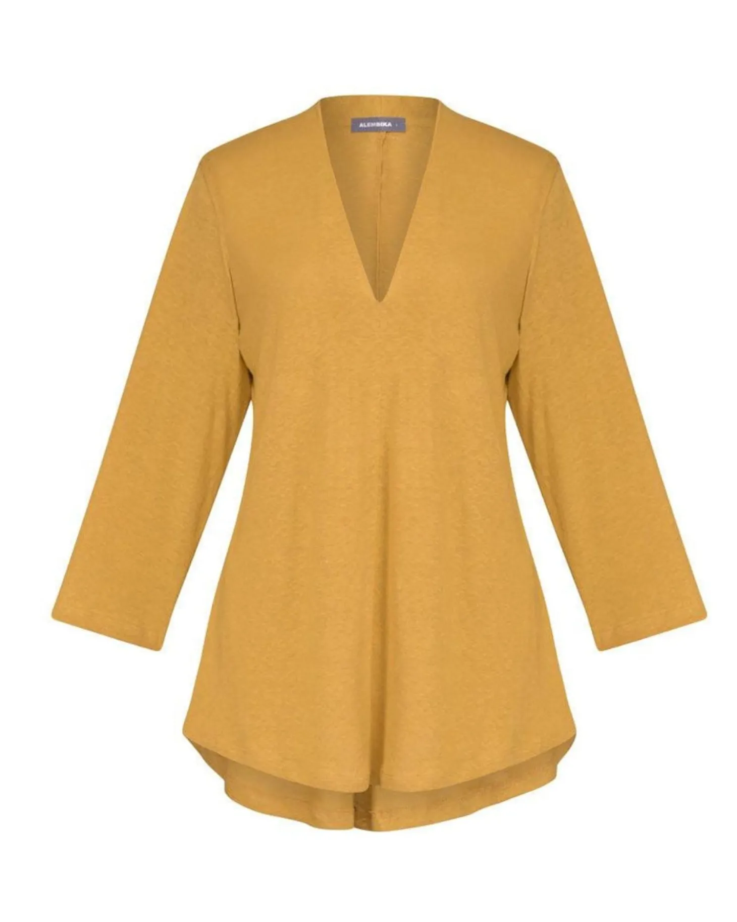 Women Alembika Essential Linen V-Neck Top, Yellow