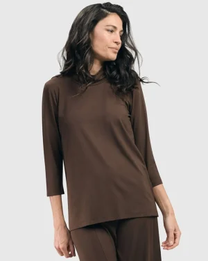 Women Alembika Essential Mockneck Top, Coffee