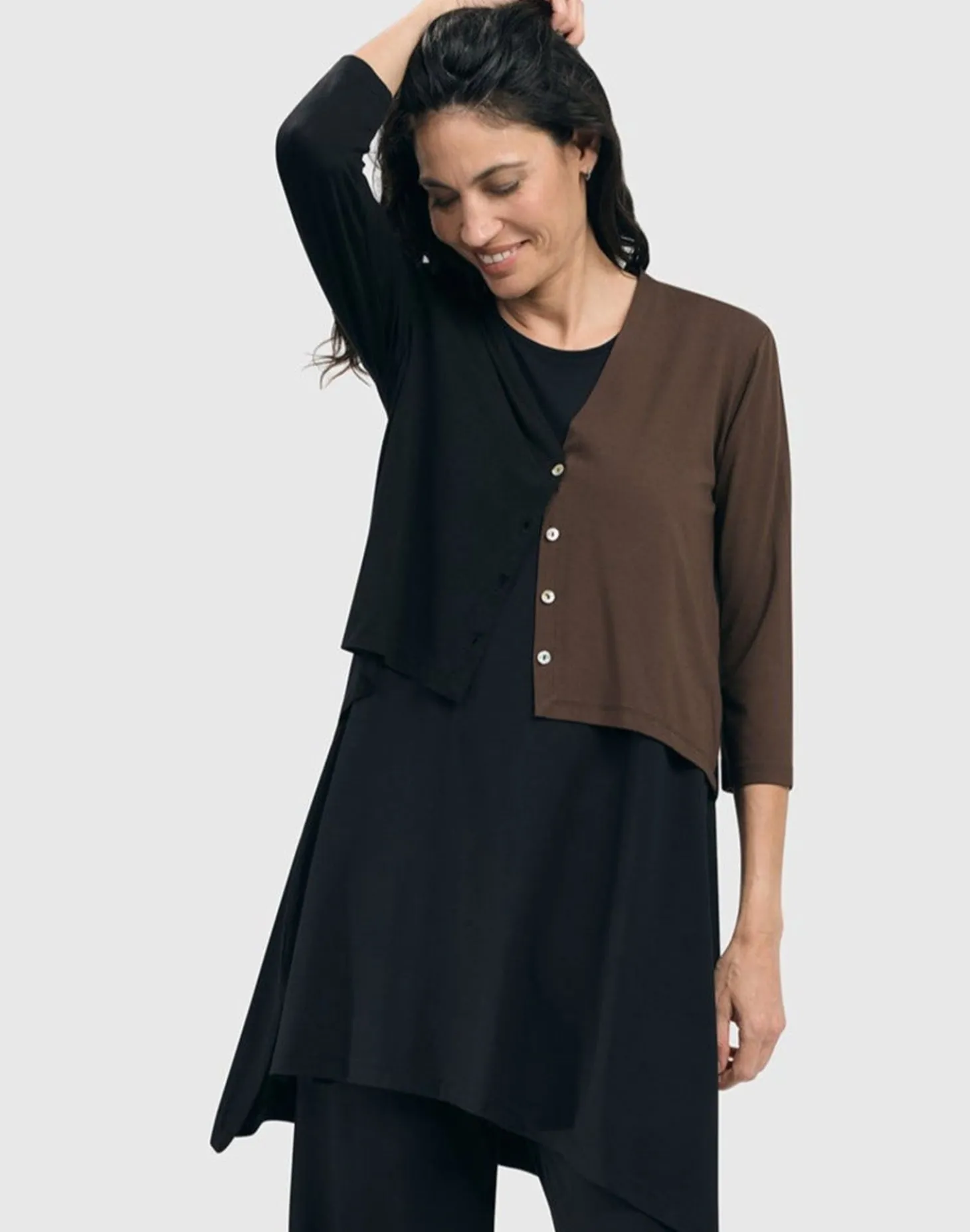 Women Alembika Essential 2-Tone Crop Cardigan, Coffee