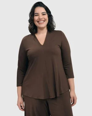 Women Alembika Essential V-Neck Top, Coffee