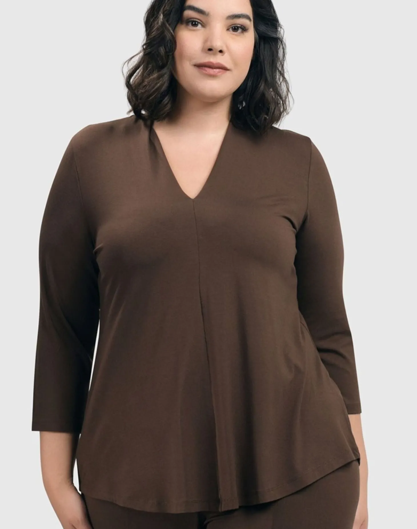 Women Alembika Essential V-Neck Top, Coffee
