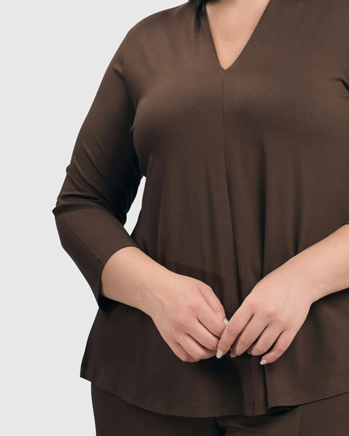 Women Alembika Essential V-Neck Top, Coffee