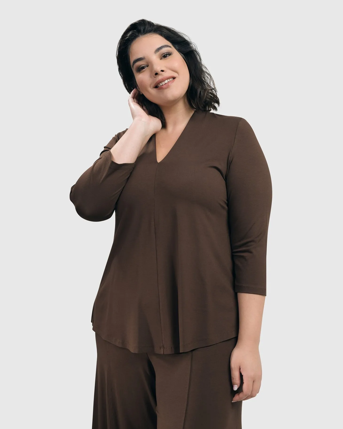 Women Alembika Essential V-Neck Top, Coffee