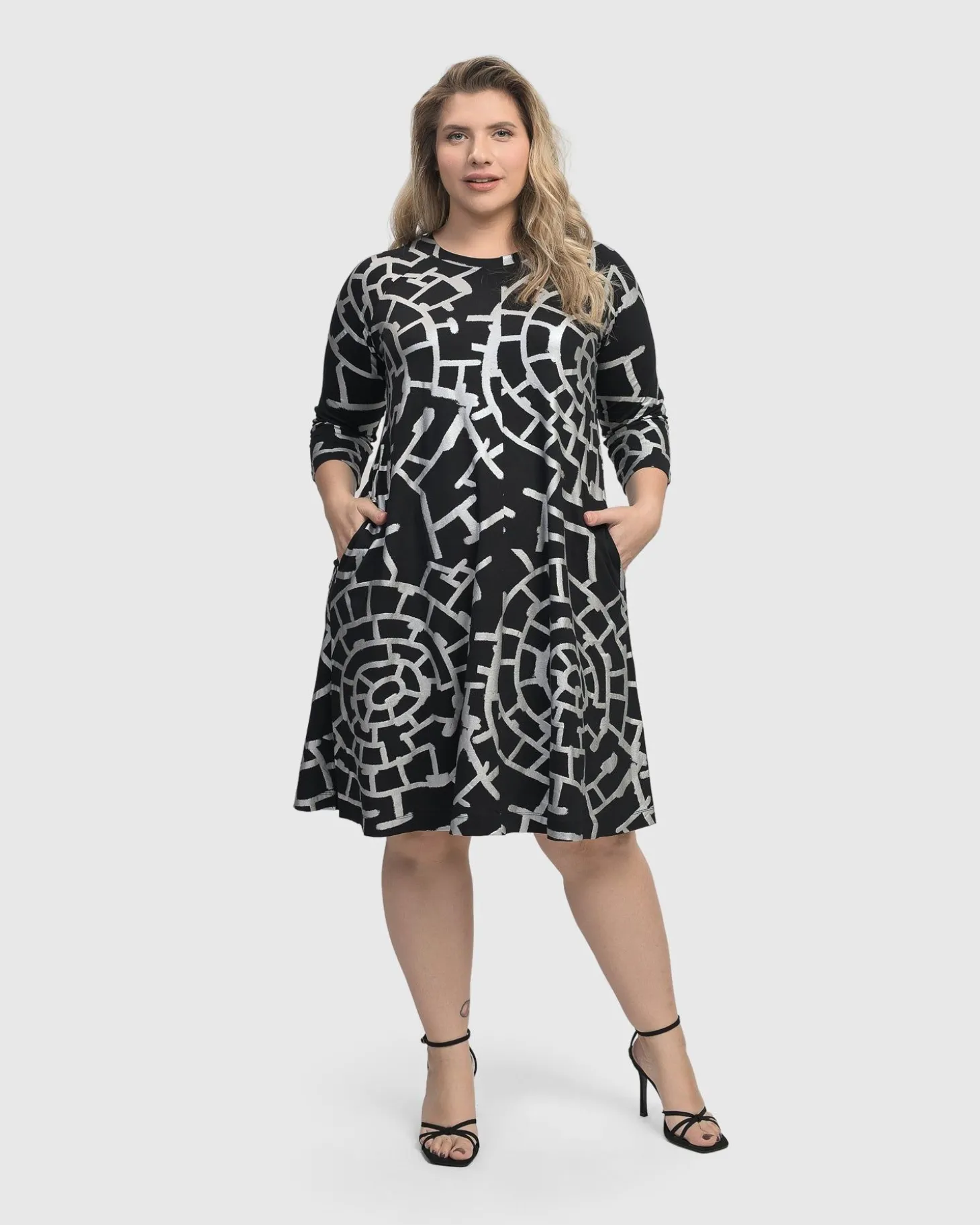 Women Alembika Hypnotic A Line Dress, Silver