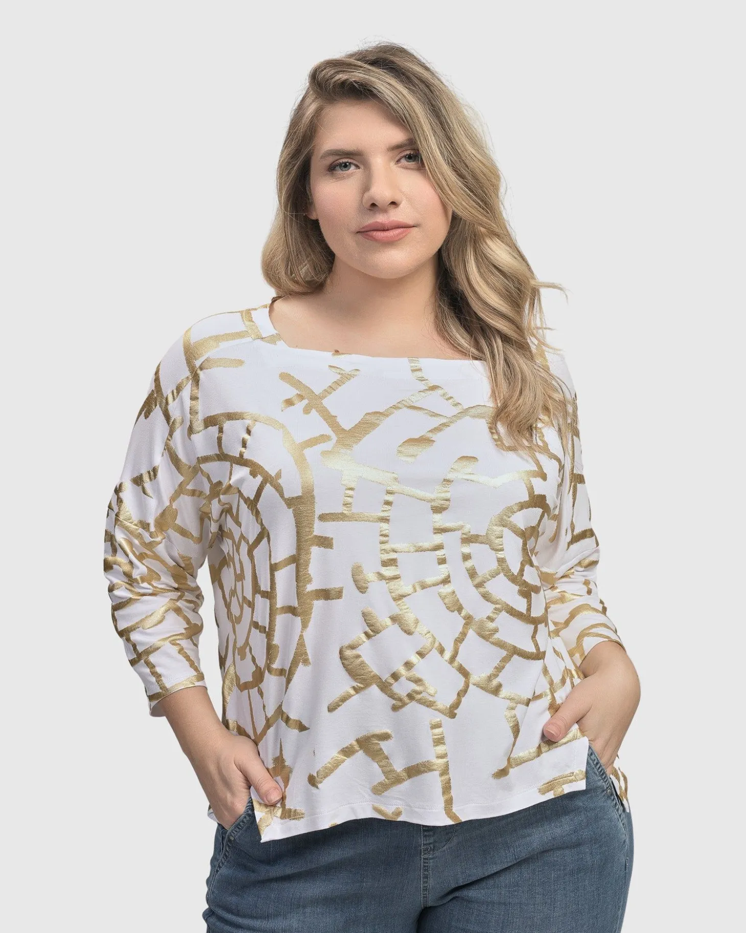 Women Alembika Hypnotic Cutaway Boxy Top, Gold