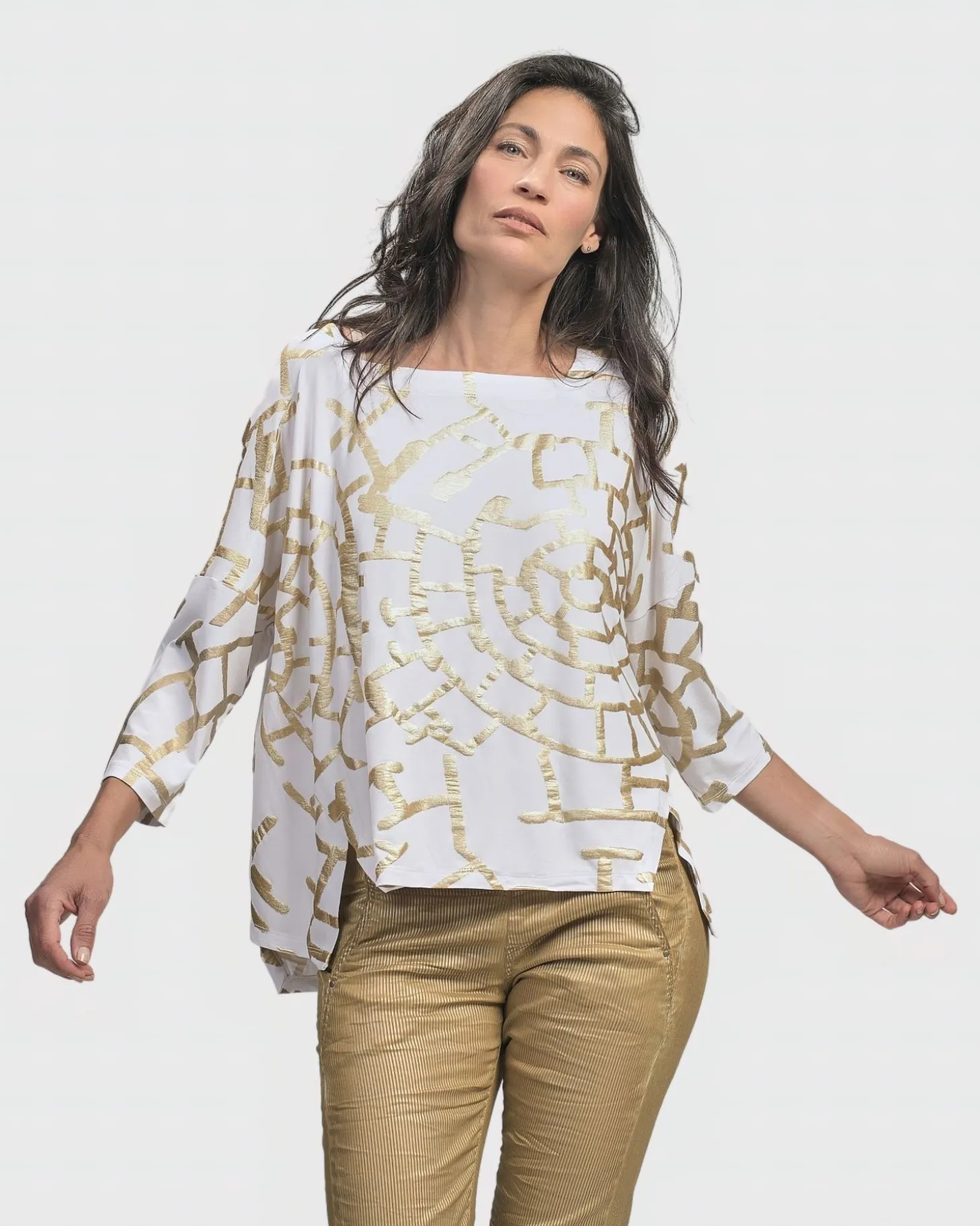 Women Alembika Hypnotic Cutaway Boxy Top, Gold