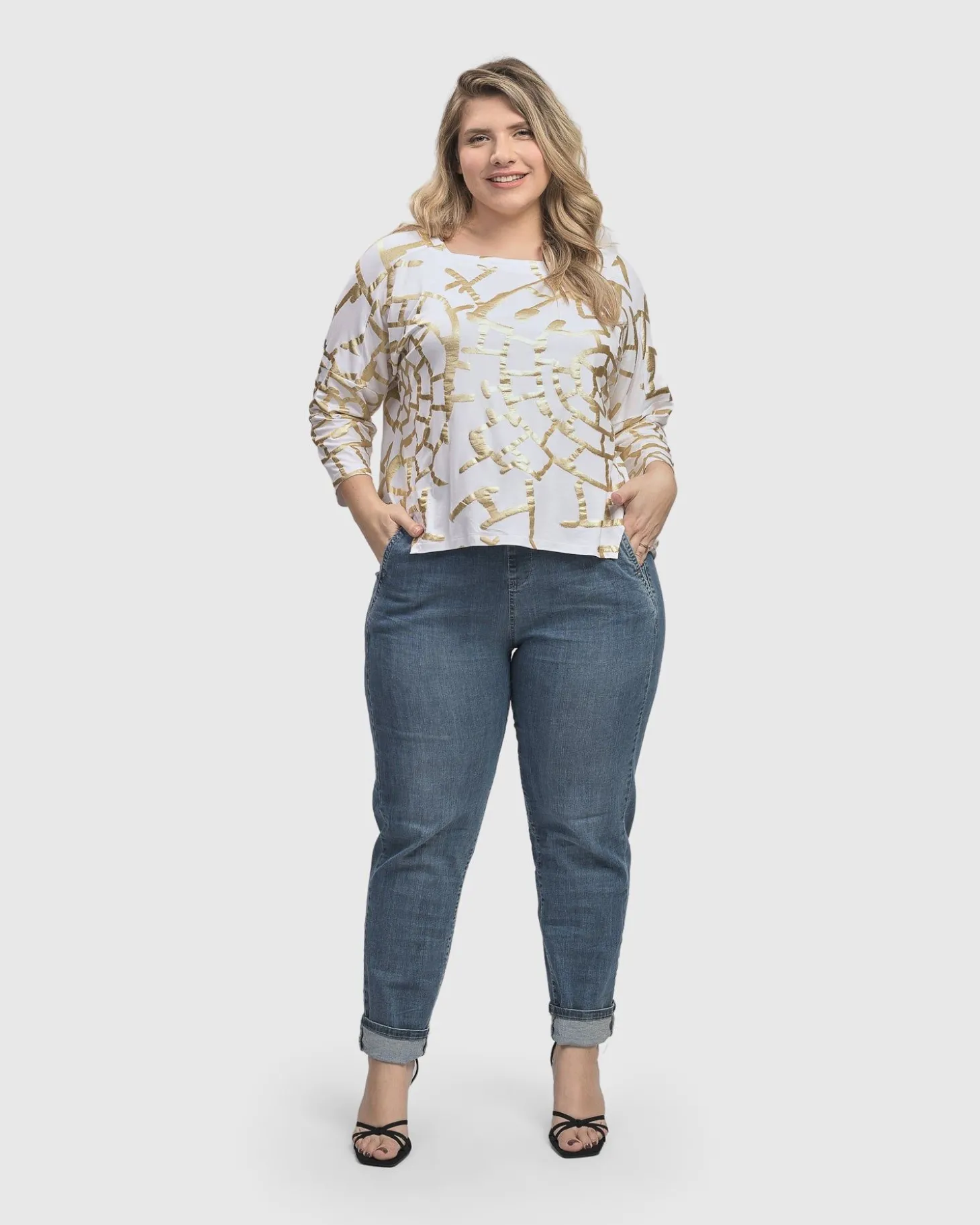 Women Alembika Hypnotic Cutaway Boxy Top, Gold