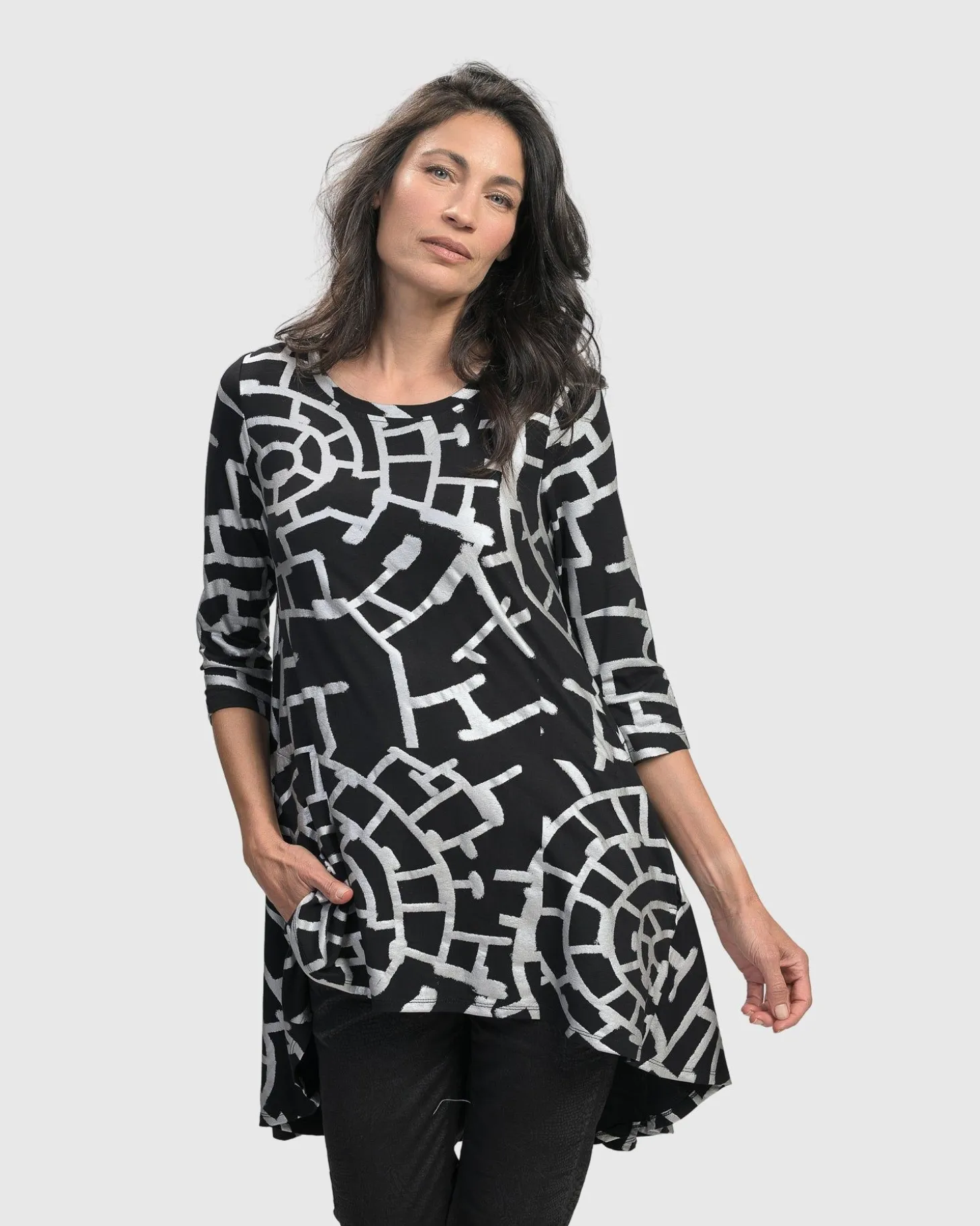 Women Alembika Hypnotic Hi-Lo Tunic Top, Silver