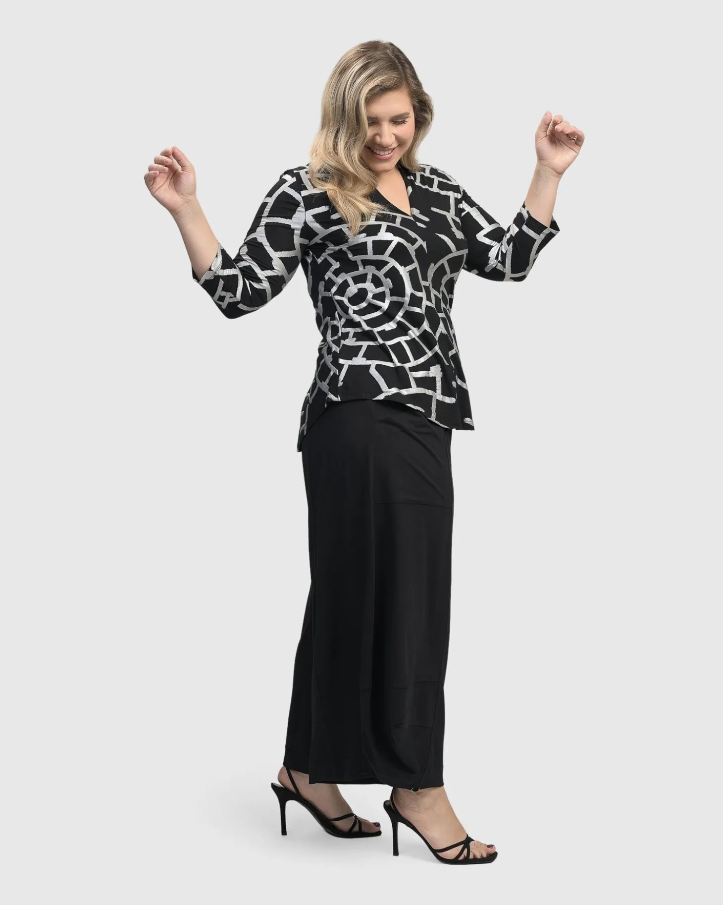Women Alembika Hypnotic Signature V Neck Top, Silver