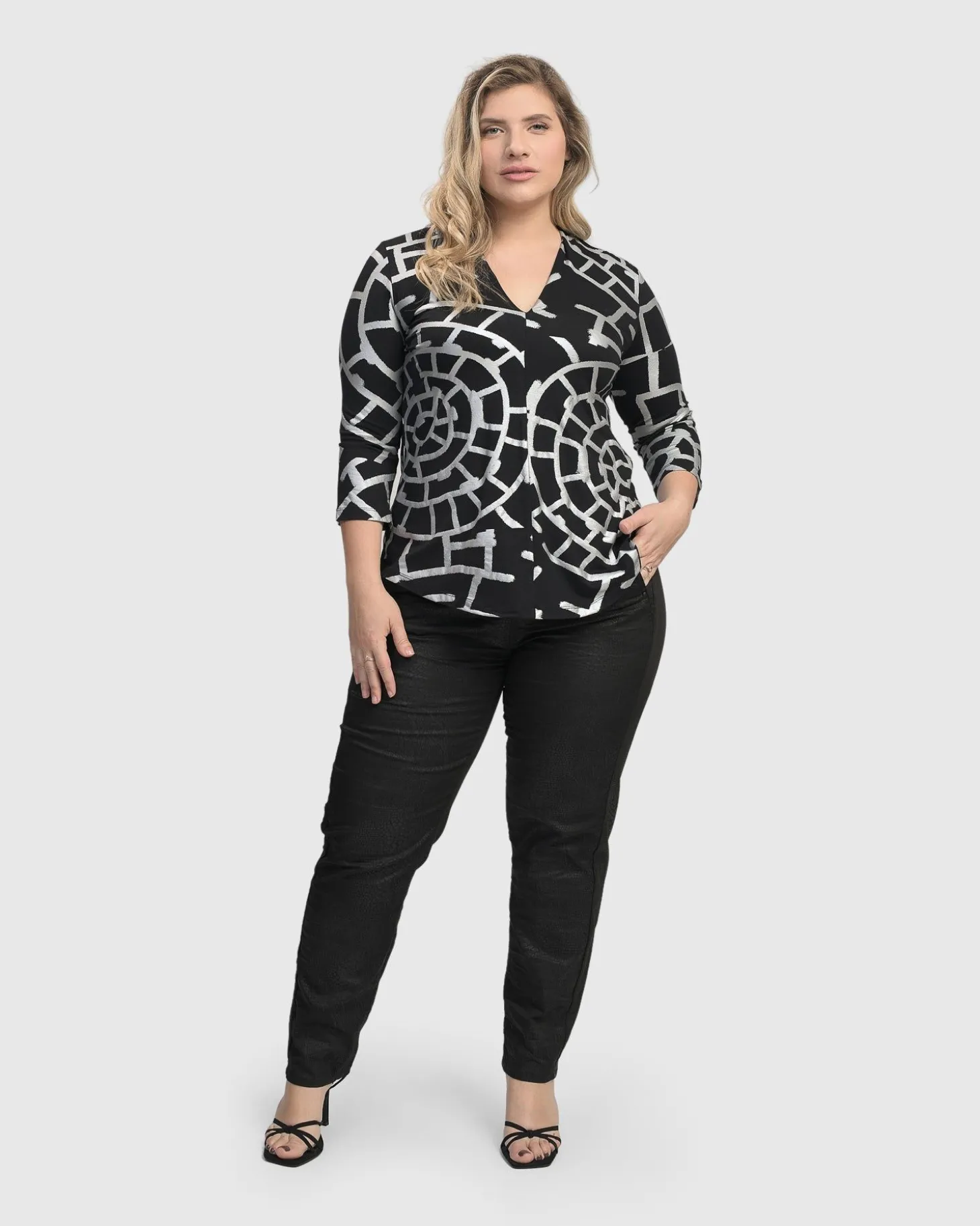 Women Alembika Hypnotic Signature V Neck Top, Silver