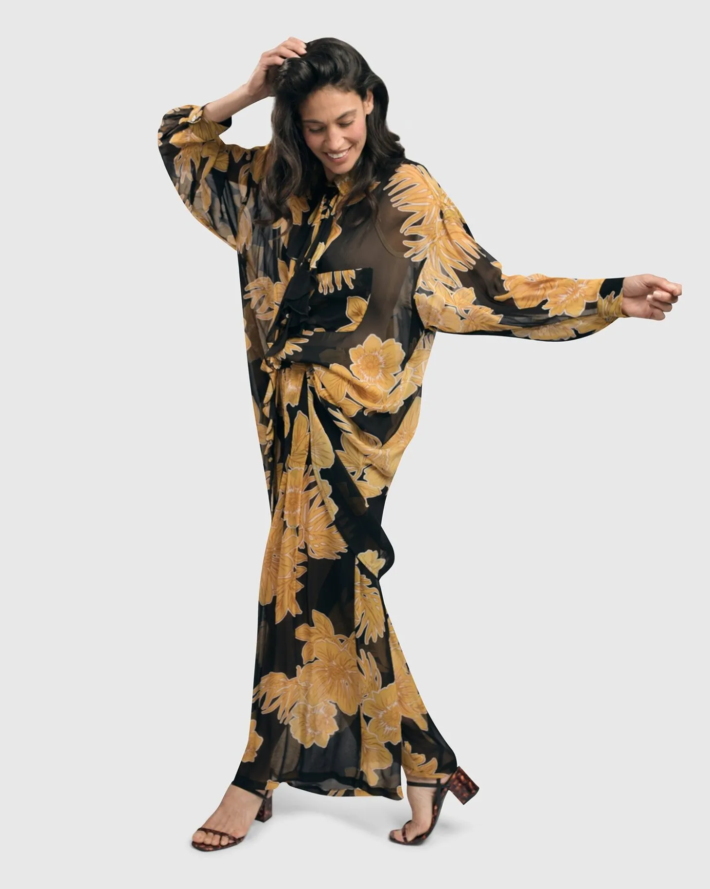 Women Alembika Kauai Chiffon Palazzo Pants, Gold