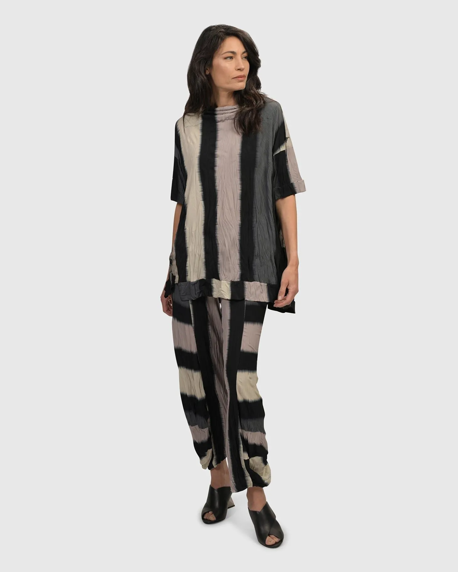 Women Alembika Laila Crinkle Trapeze Top, Stripe/Roses