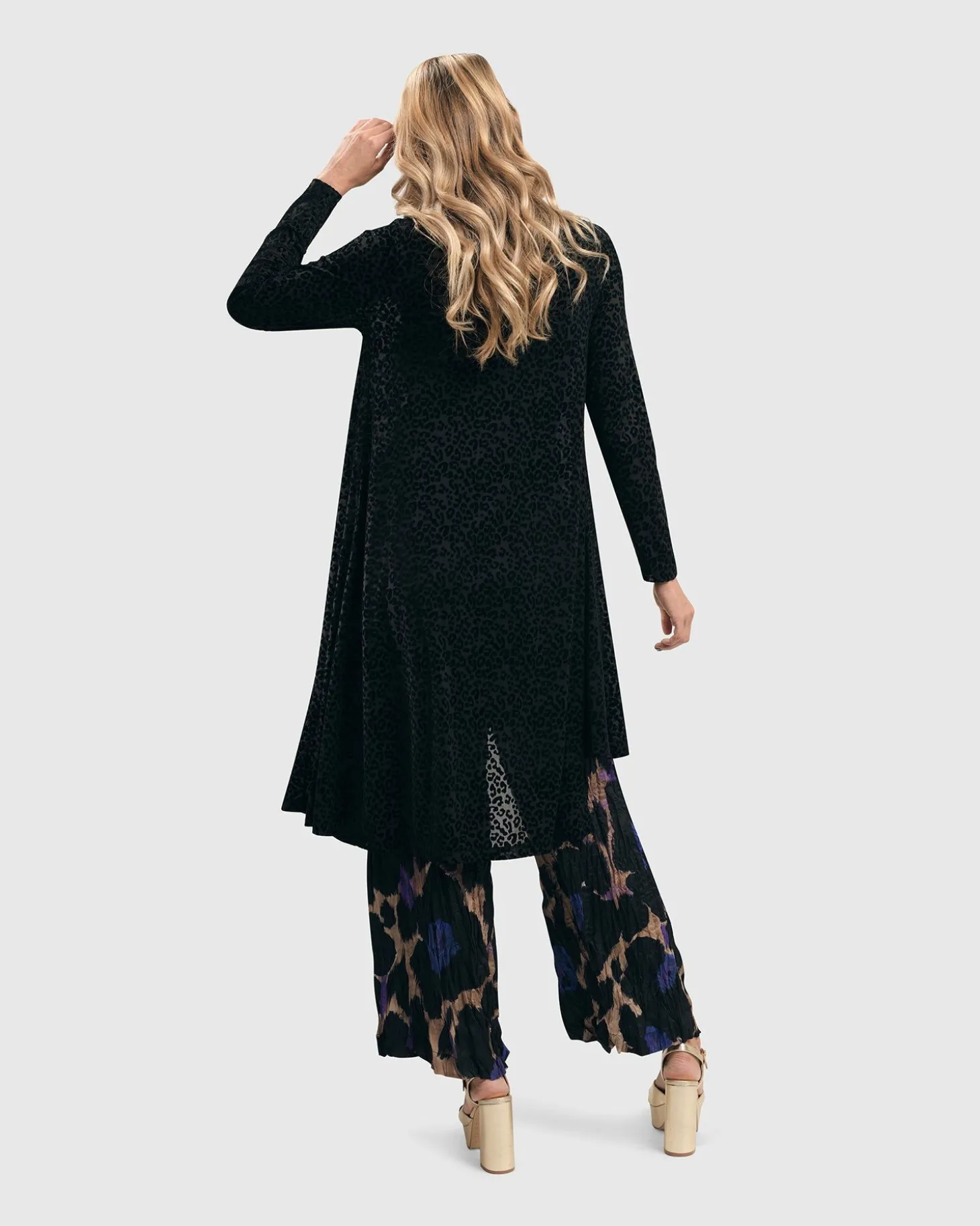 Women Alembika Leo Flocked Velvet Hi-Lo Tunic Top, Black