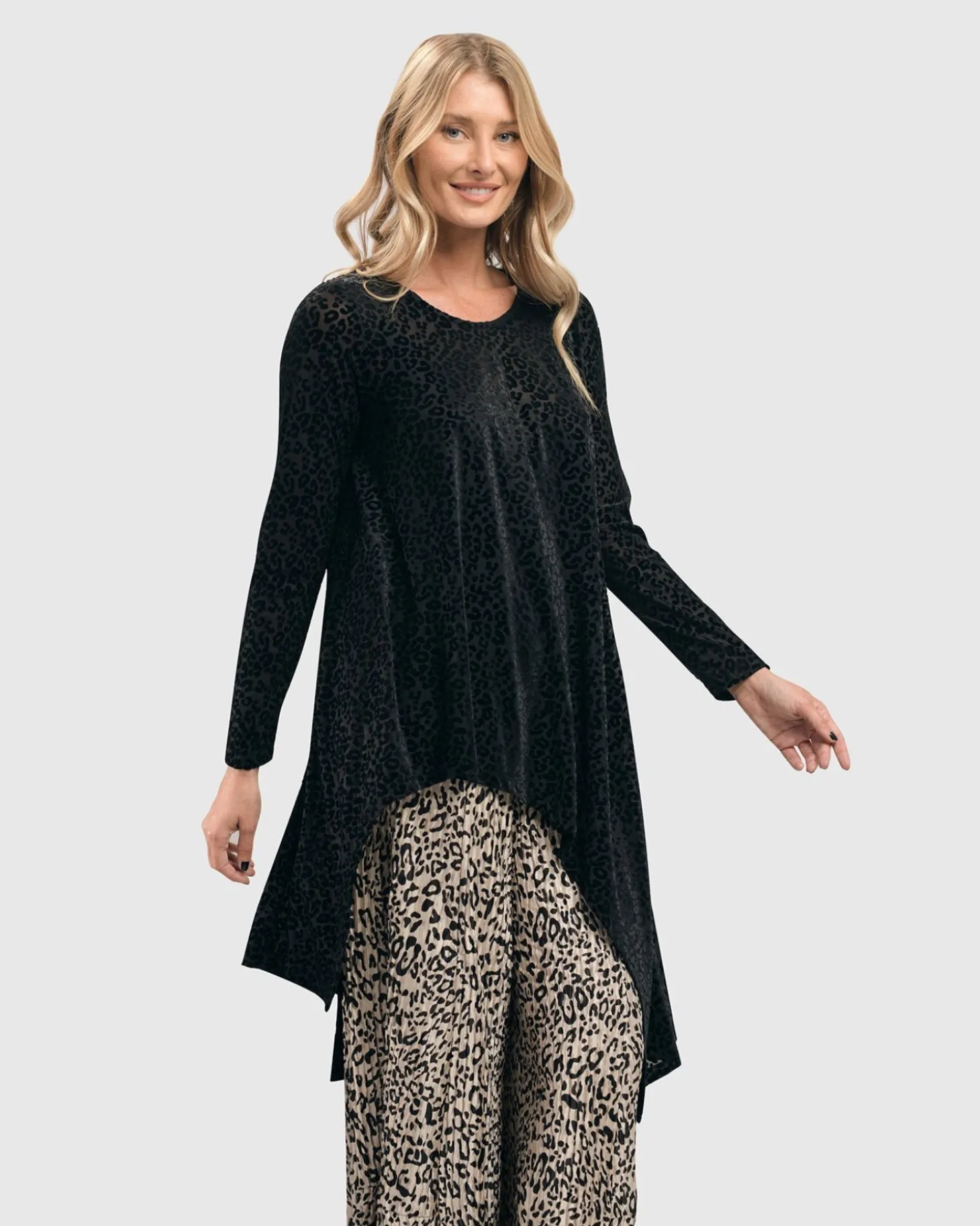 Women Alembika Leo Flocked Velvet Hi-Lo Tunic Top, Black