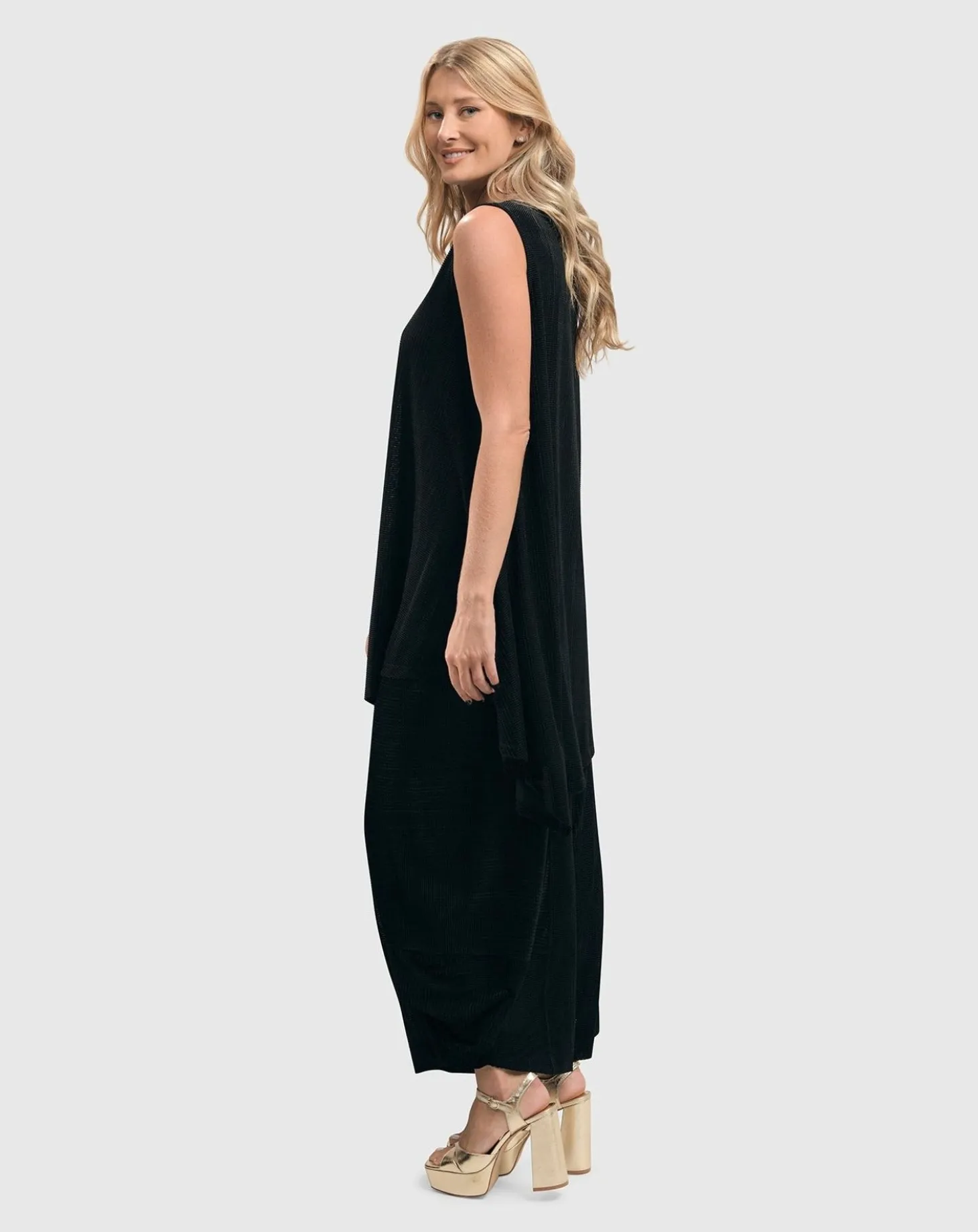 Women Alembika Liv Sleeveless Tunic Top, Black Grid