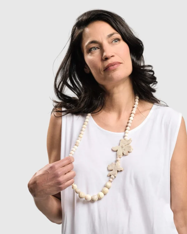 Women Alembika Lotus Bead Necklace, Oat