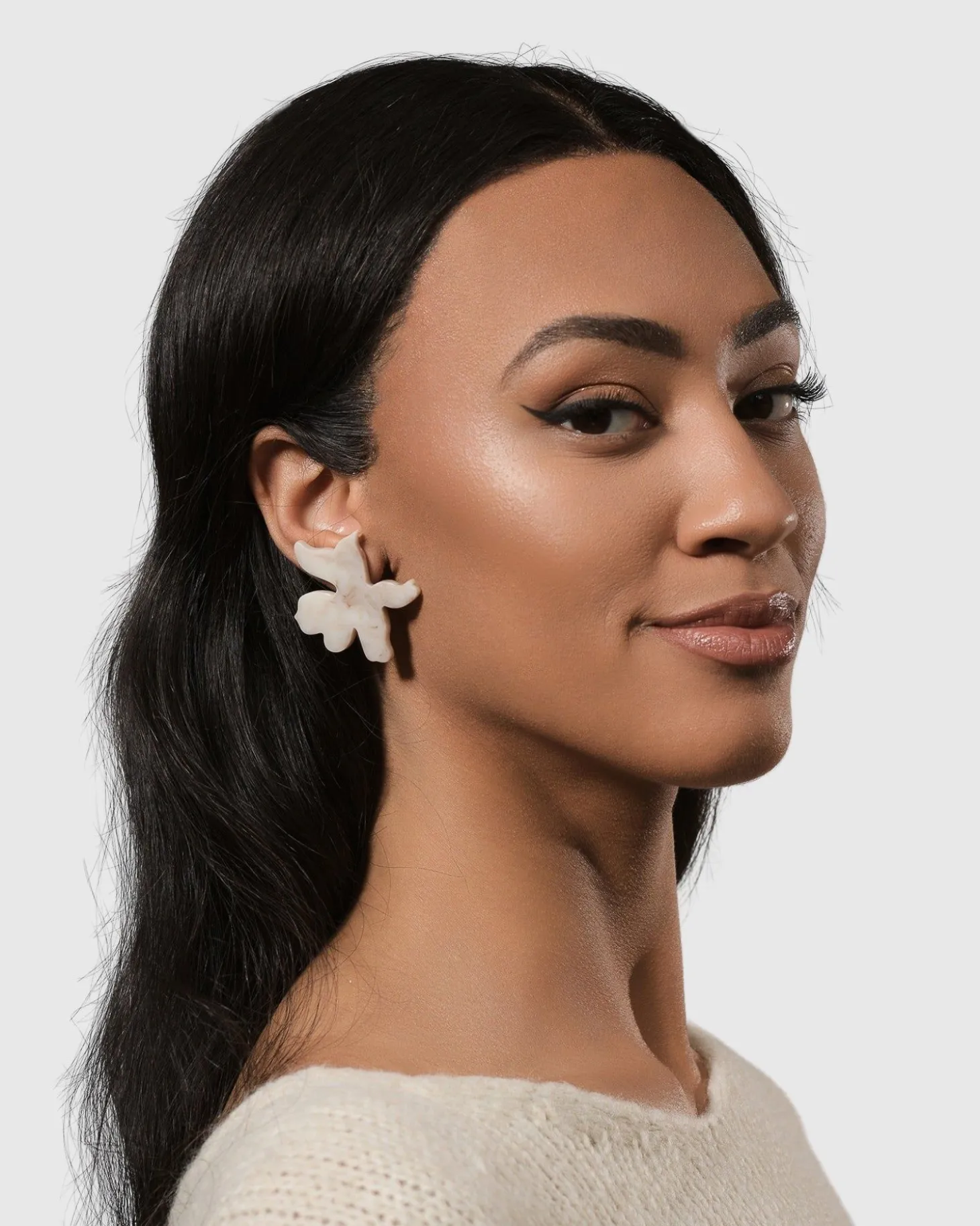 Women Alembika Lotus Clip Earrings, Oat