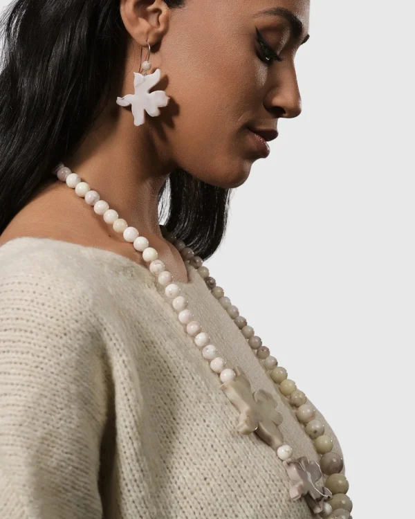 Women Alembika Lotus Hook & Bead Earrings, Oat