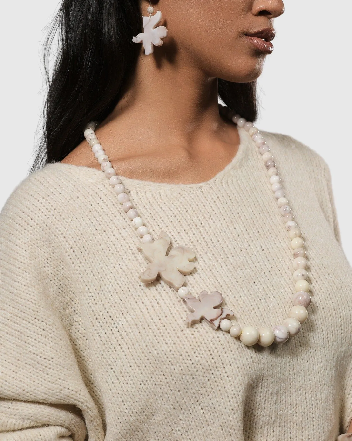 Women Alembika Lotus Hook & Bead Earrings, Oat