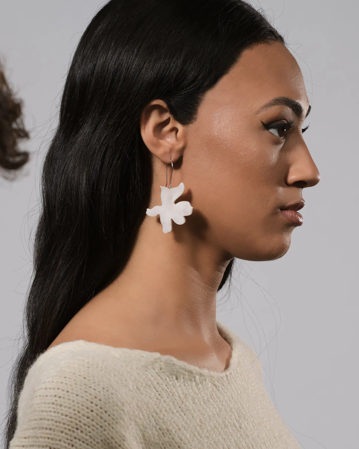 Women Alembika Lotus Hook & Bead Earrings, Oat