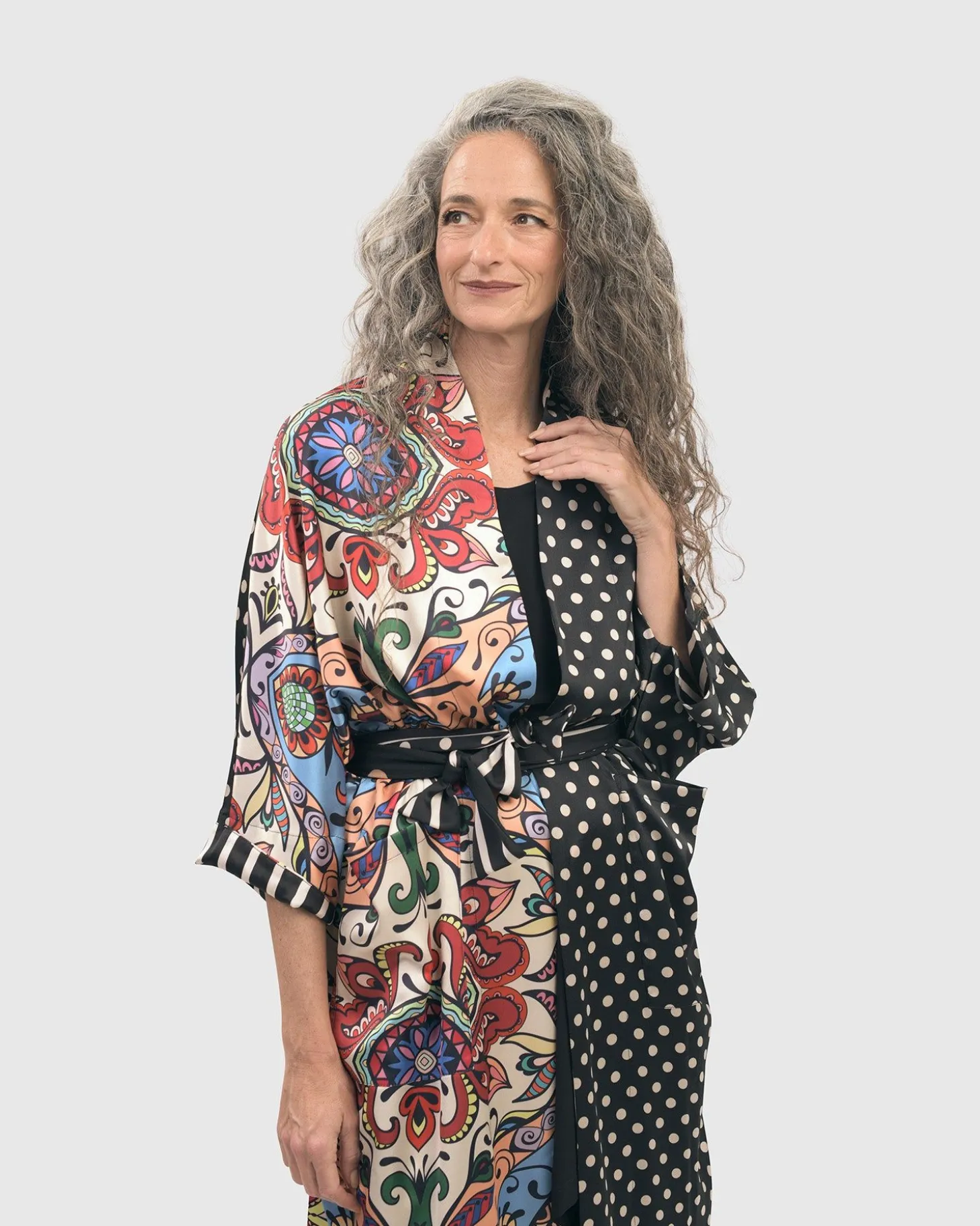 Women Alembika Paisley Dot Long Kimono Jacket, Multi
