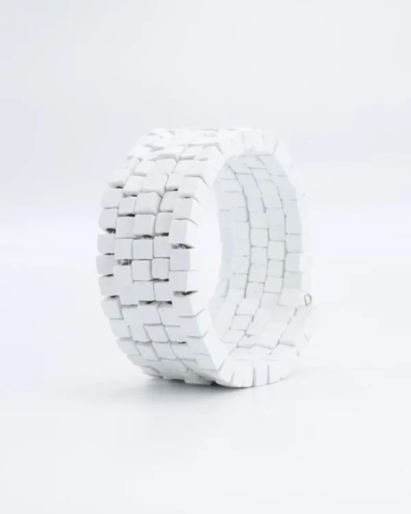 Women Alembika Pashmina Wooden Beads Snake Bracelet, White