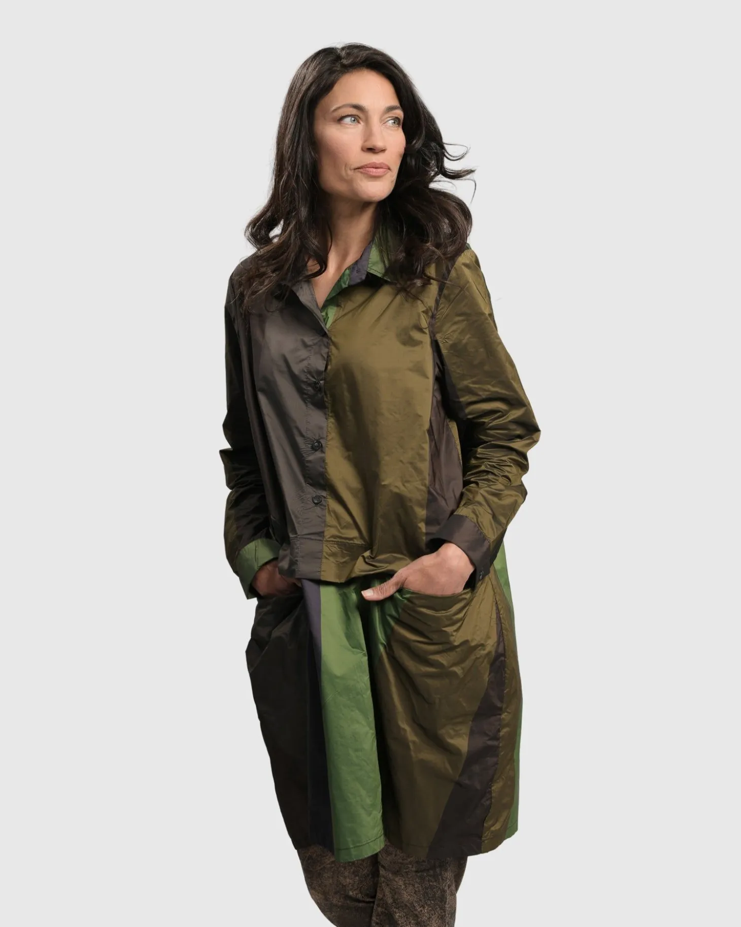Women Alembika Patio Stones Button Down Tunic Top, Forest