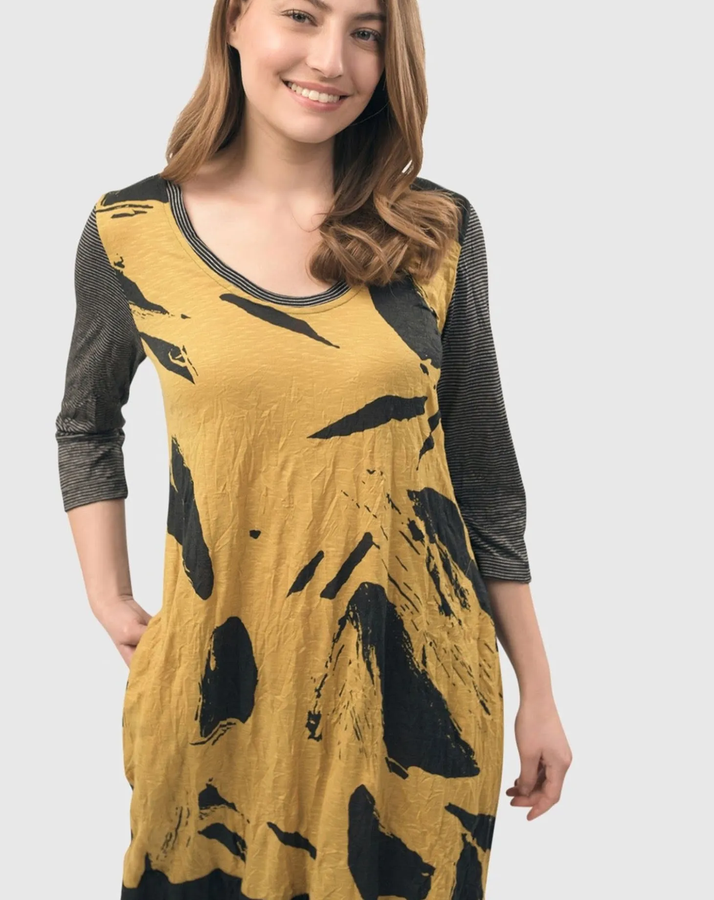 Women Alembika Ru Crinkle Cocoon Dress, Yellow