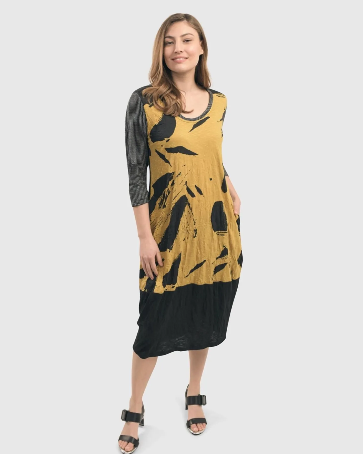 Women Alembika Ru Crinkle Cocoon Dress, Yellow