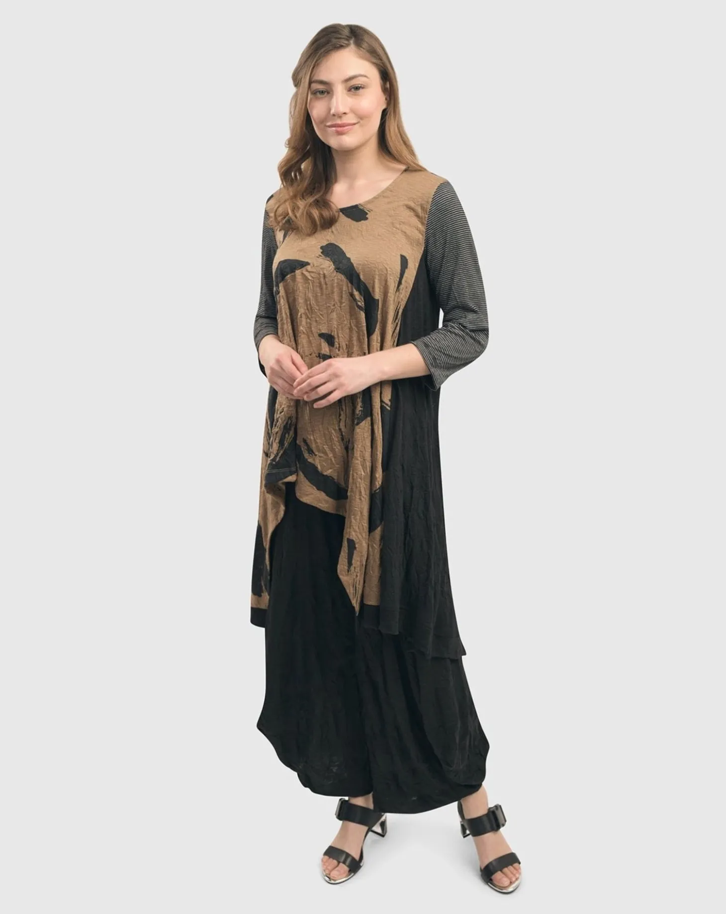 Women Alembika Ru Hi-Lo Crinkle Tunic Top, Sepia