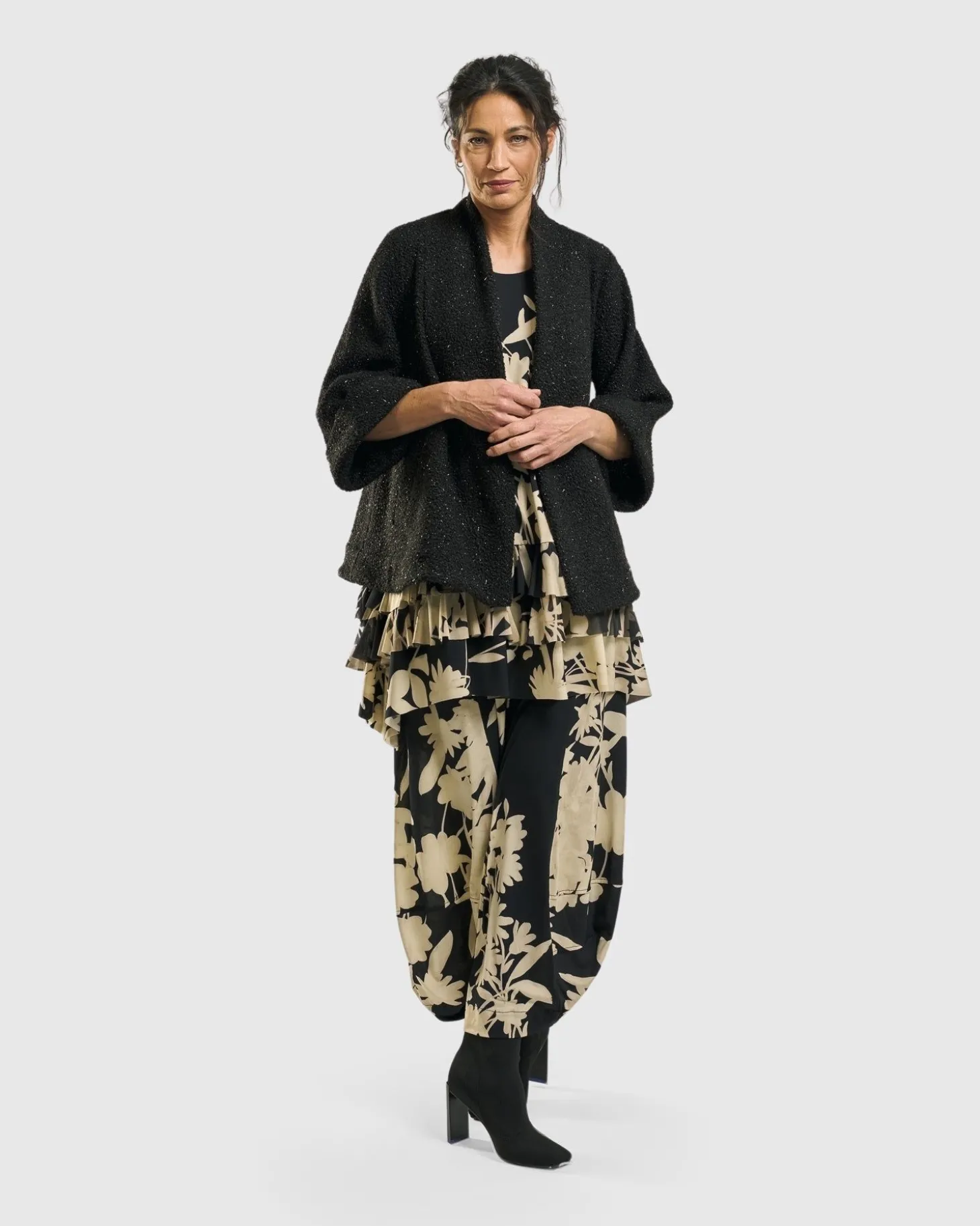 Women Alembika Sagittarius A-Line Jacket, Charcoal